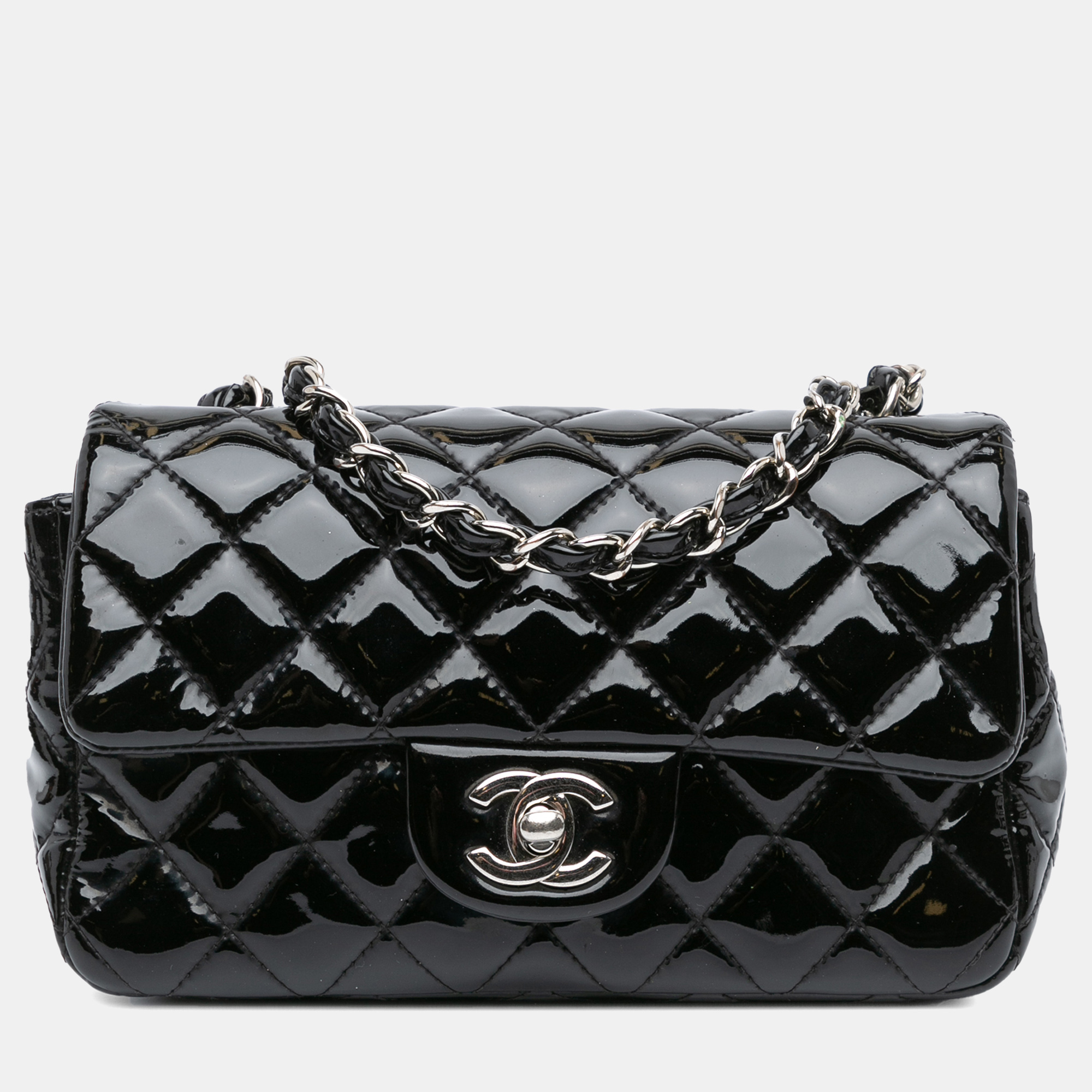 

Chanel Black Mini Rectangular Classic Patent Single Flap