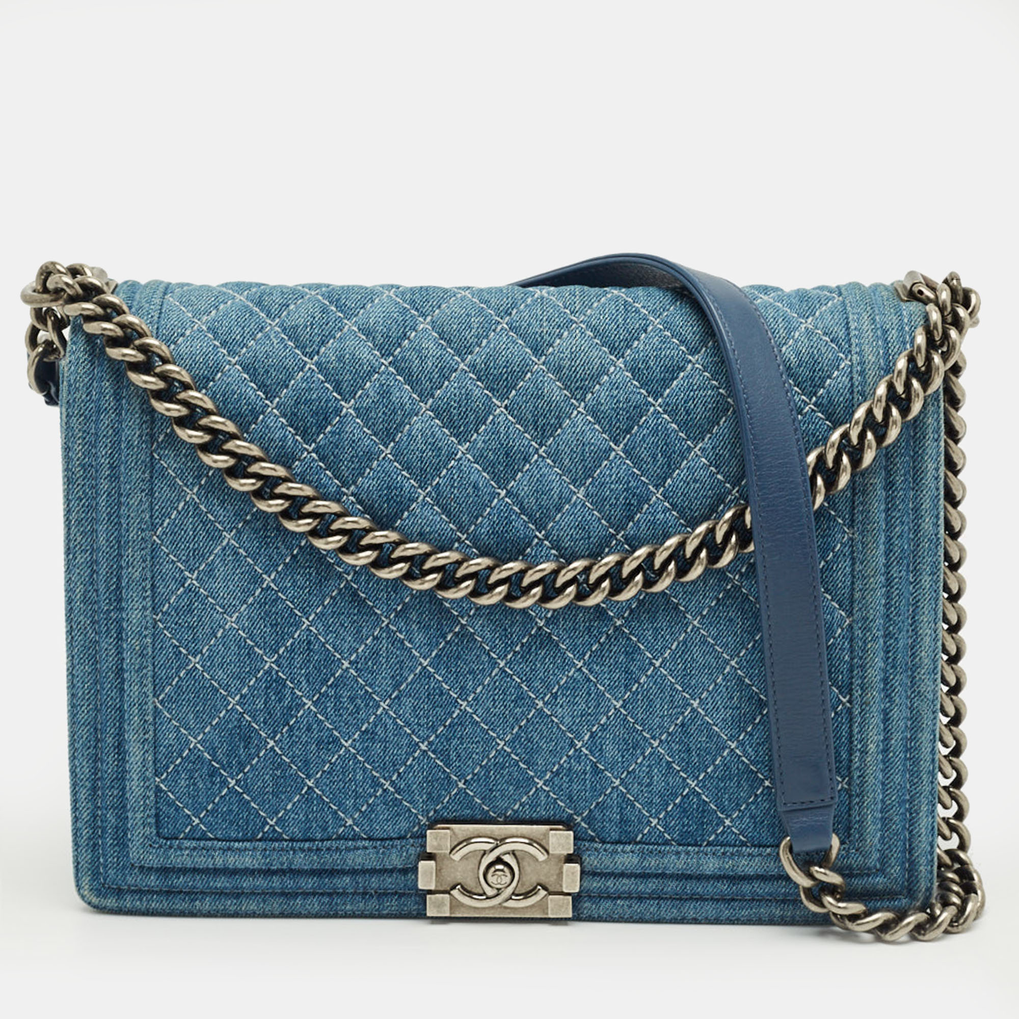 

Chanel Blue Quilted Denim  Boy Flap Bag