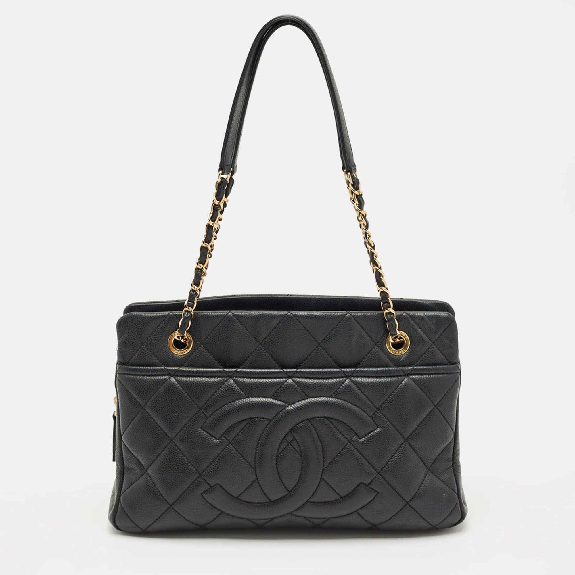 

Chanel Black Quilted Caviar Leather CC Timeless Soft Tote