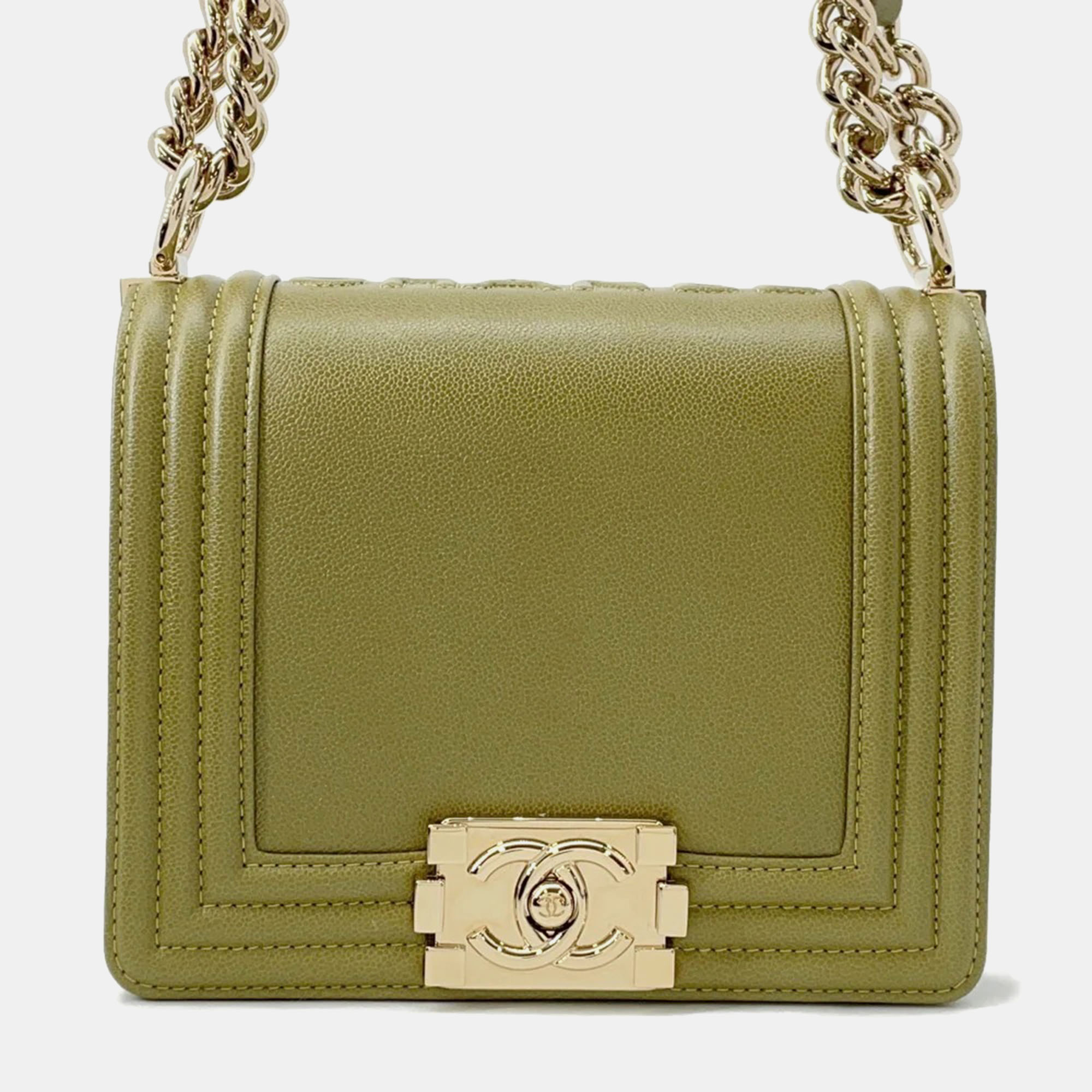 

Chanel Boy Chanel 18 Khaki Green Calf Leather Chain Shoulder Bag