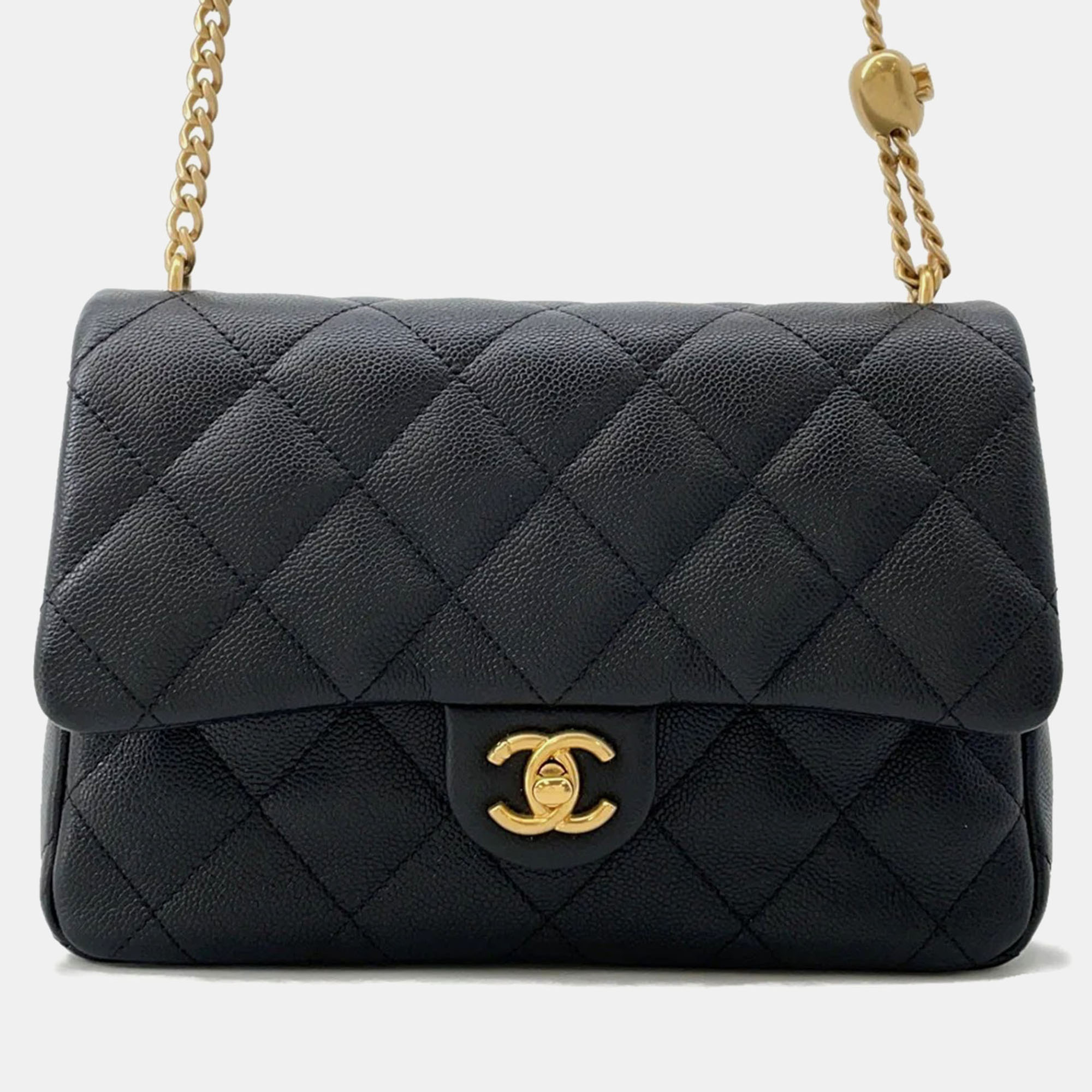 

Chanel Matelasse Heart Ball Chain shoulder Black Caviar Leather