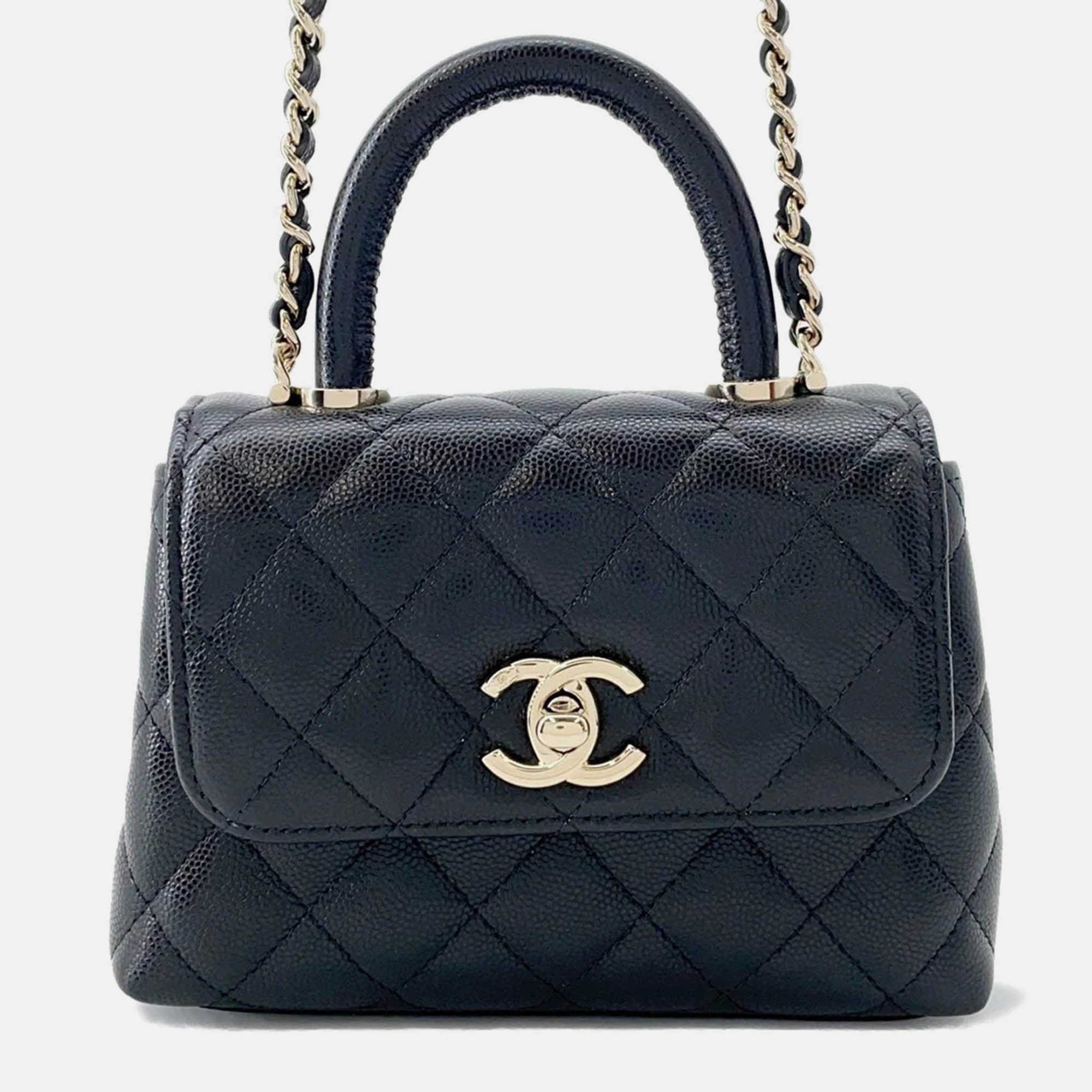 

Chanel Matelasse Coco Handle 2Way Handbag Black Caviar Leather Size Mini Mini