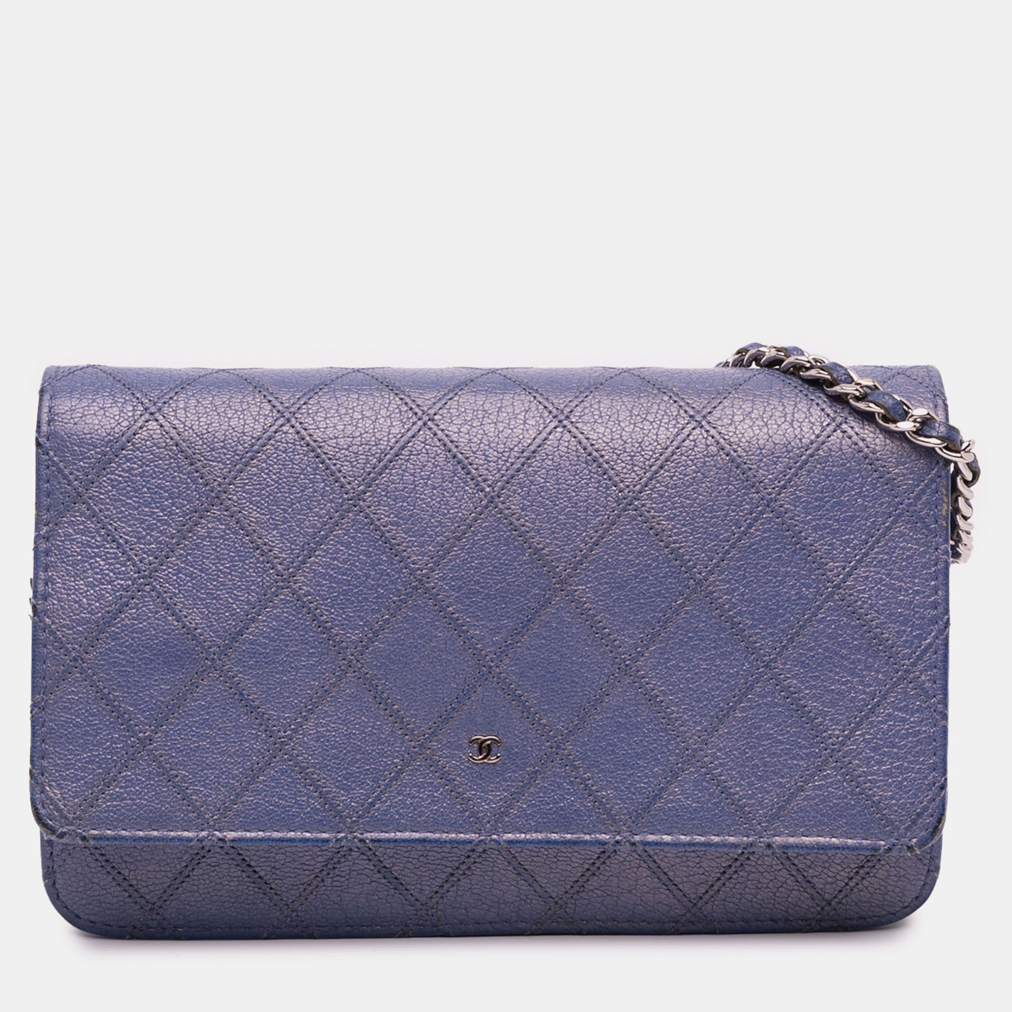 

Chanel Blue CC Calfskin Double Stitched Wallet on Chain