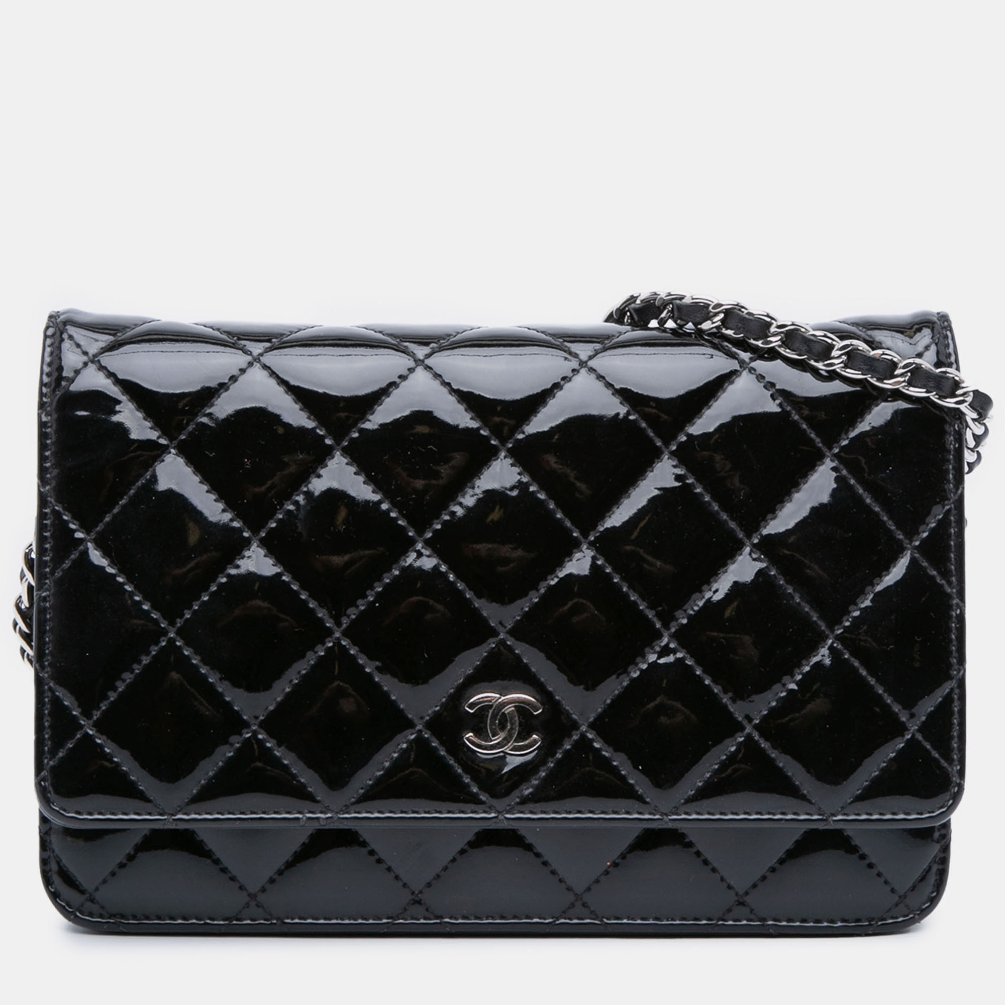 

Chanel Black CC Quilted Patent Wallet On Chain