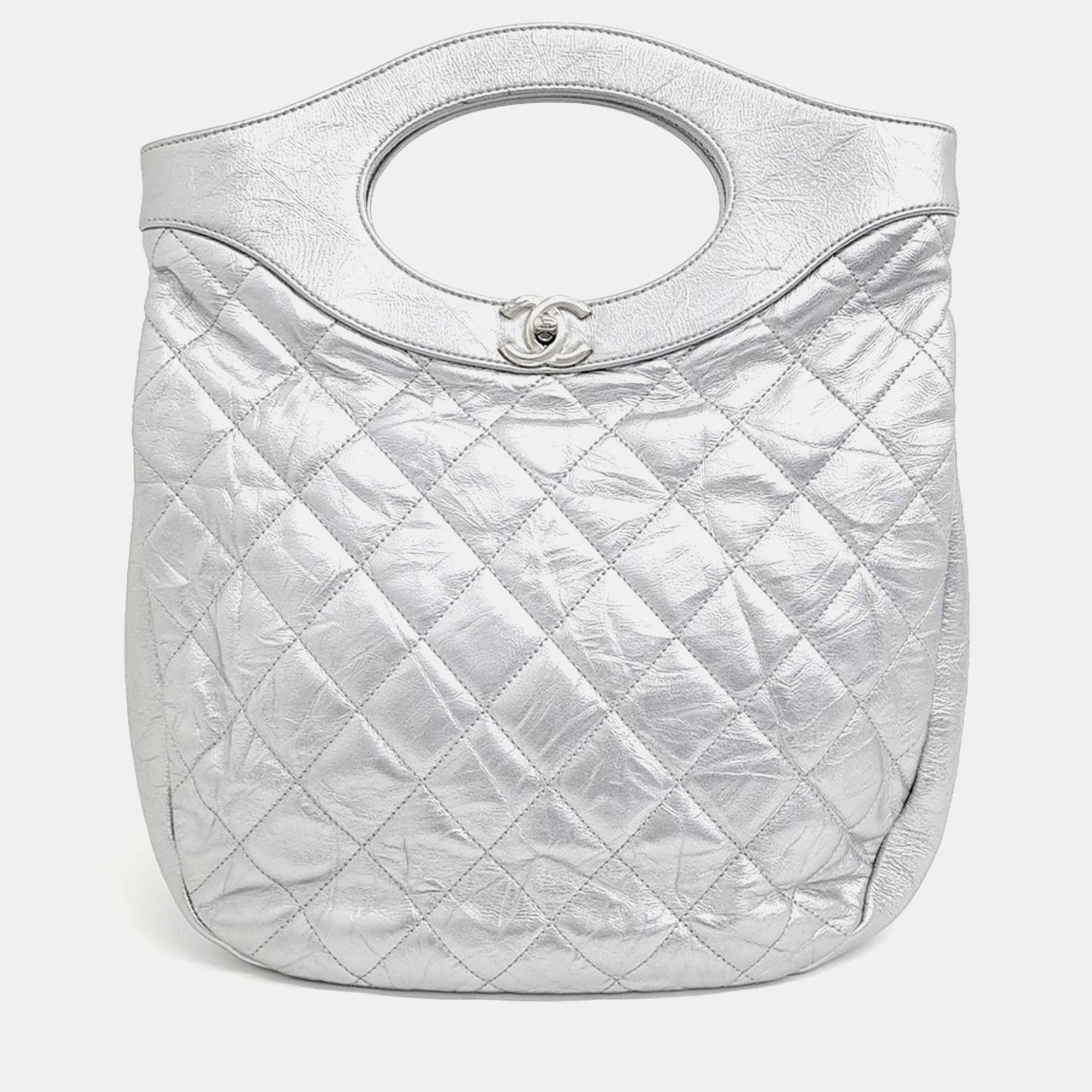 

Chanel Silver Leather 31 Shopping Bag Small