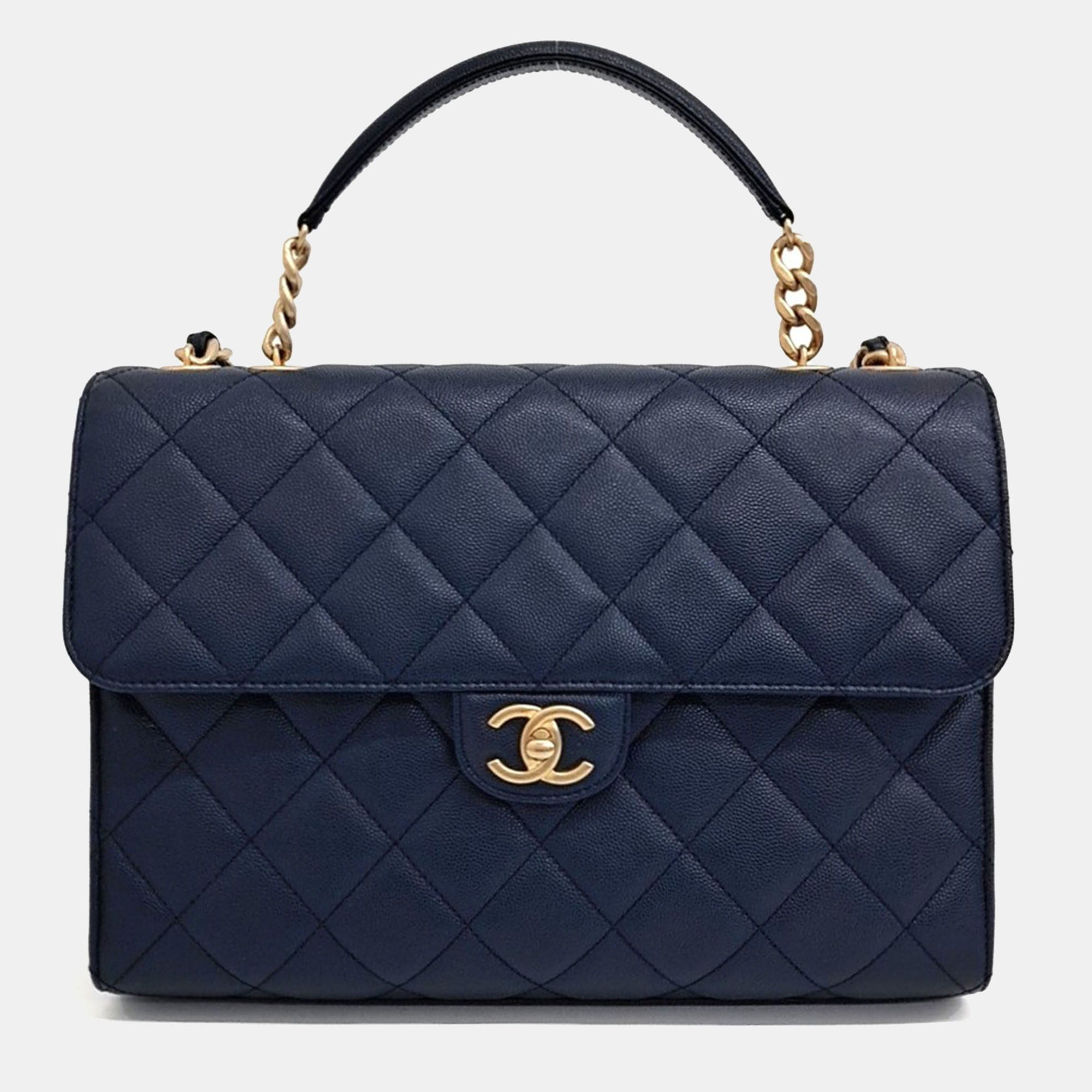 

Chanel Navy Blue Leather Caviar Chain Tote and Shoulder Bag