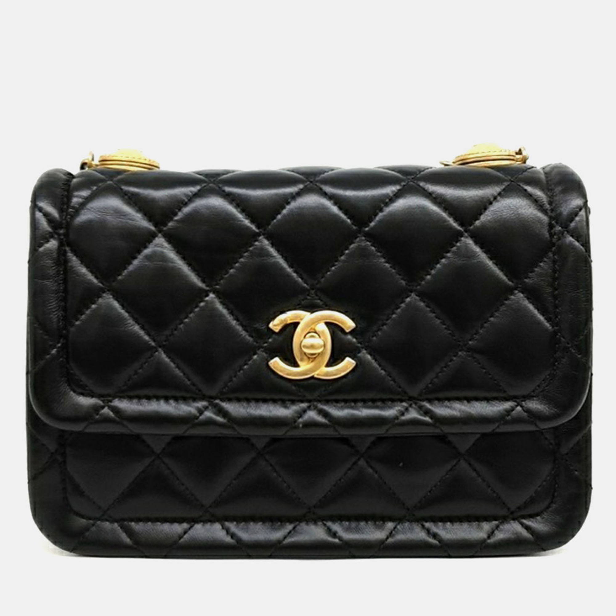 

Chanel Black Leather Button-On Top Crossbody Bag