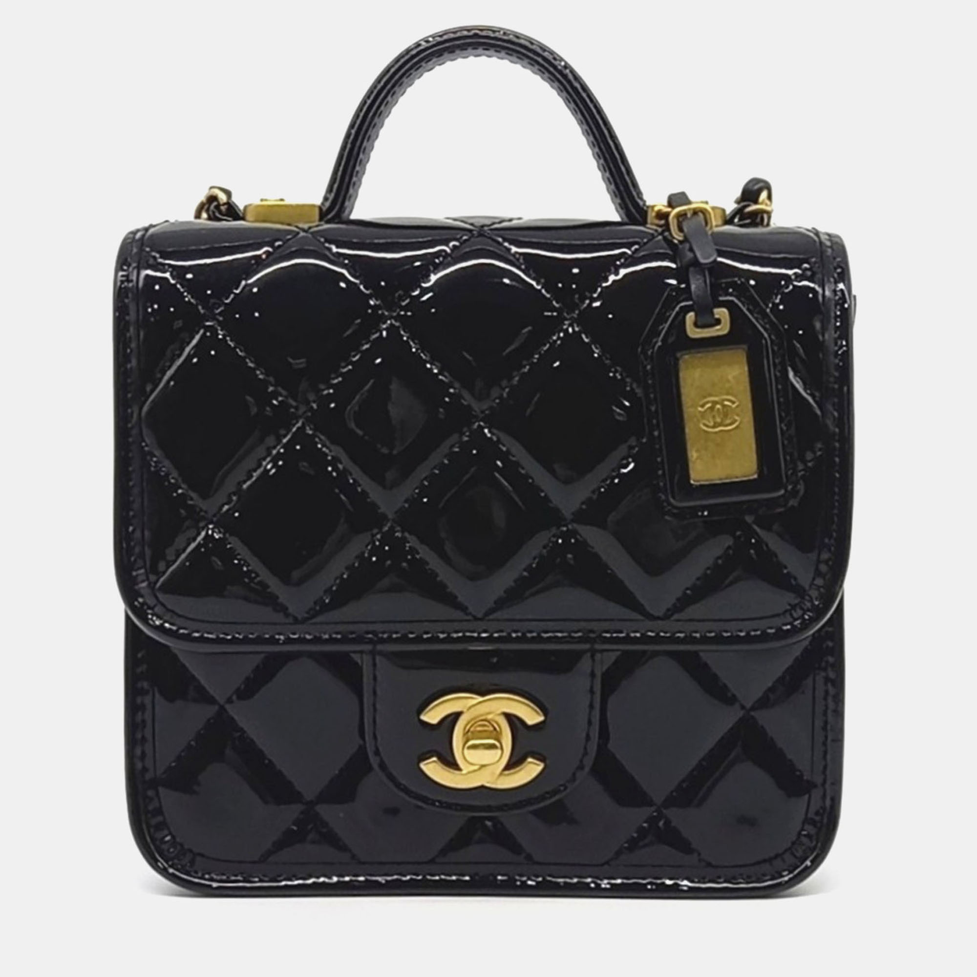 

Chanel Black Patent Leather Patent Top Handle Flap Bag