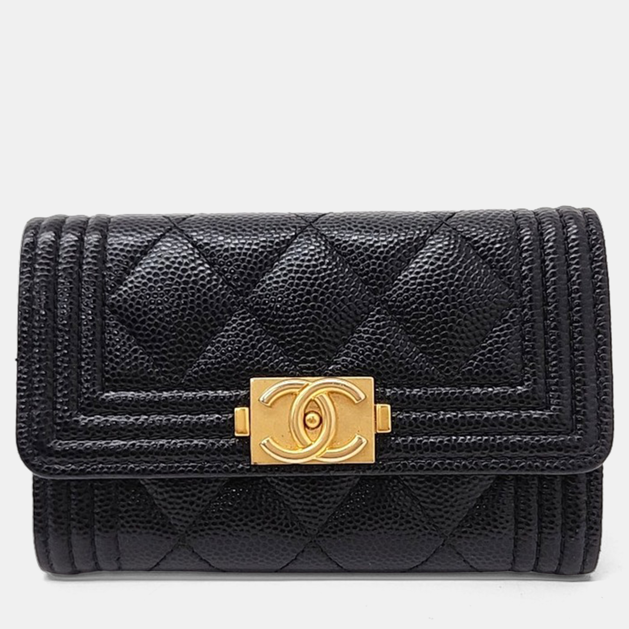 

Chanel Black Leather Caviar Boy Card Holder