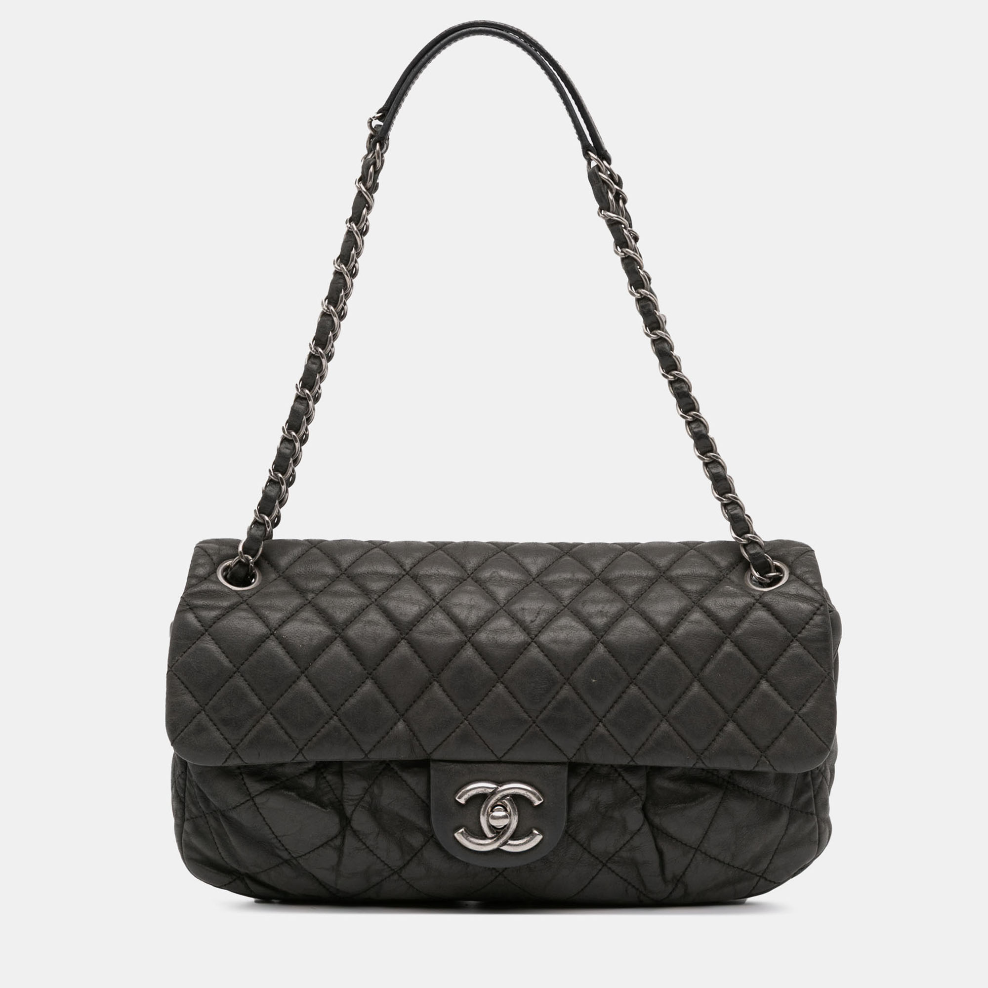 

Chanel Black Large Iridescent Quilted Calfskin Coco Pleats Flap