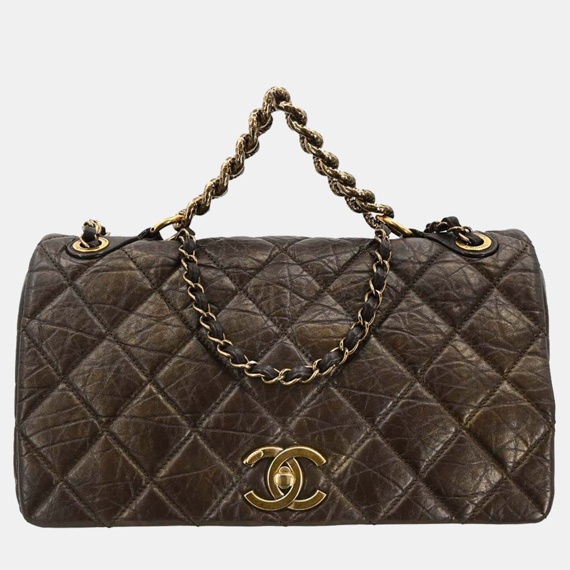 

Chanel Brown Calfskin Pondichery Flap 2way Handbag