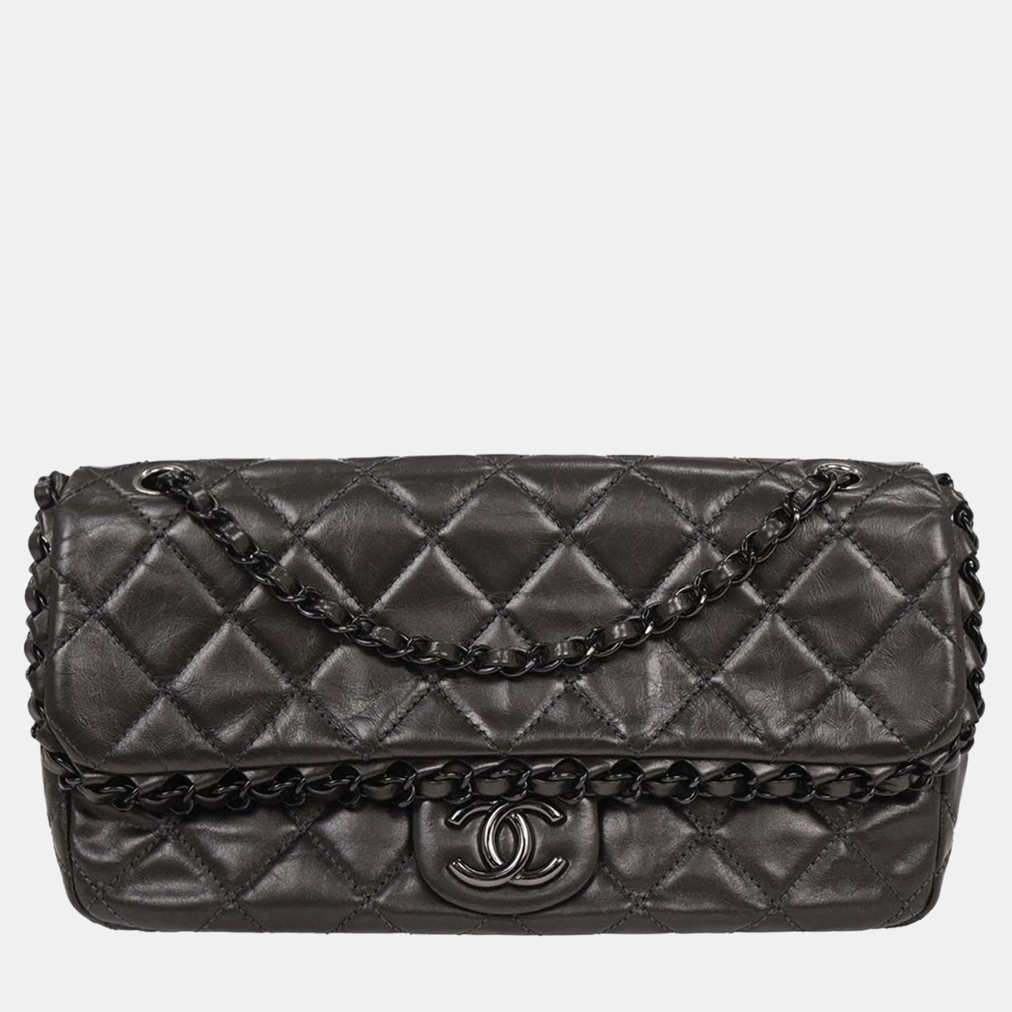 

Chanel Gray Calfskin Luxury Line Chain Shoulder Bag, Grey