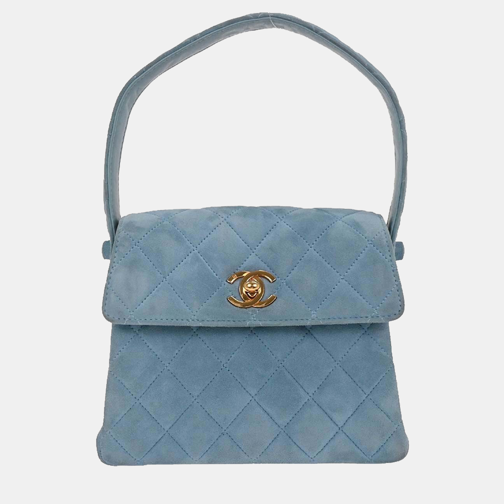 

Chanel Light Blue Suede Straight Flap Handbag