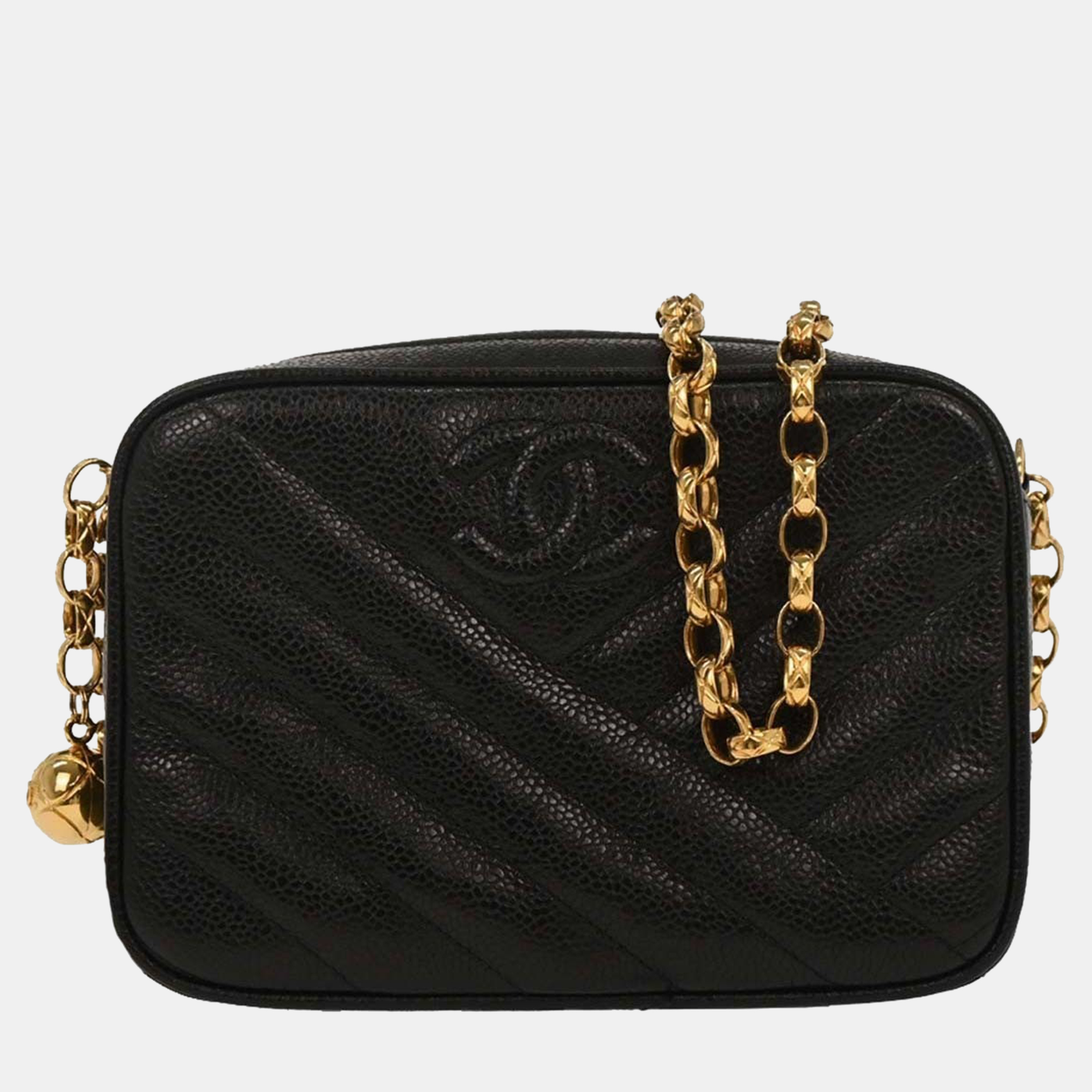 

Chanel Black Calfskin Bias Stitch Camera Bag Mini