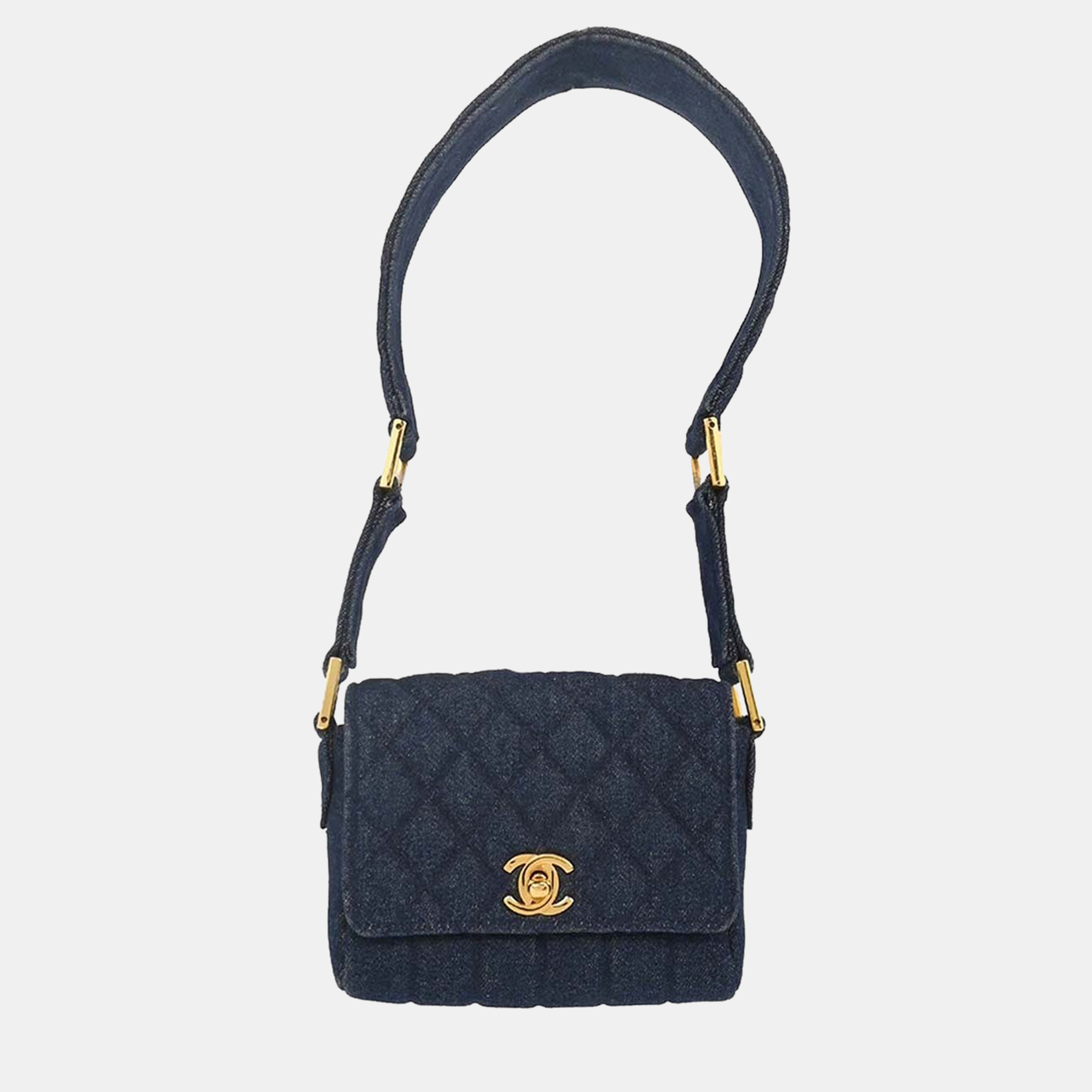 Pre-owned Chanel Blue Denim Straight Flap Shoulder Bag