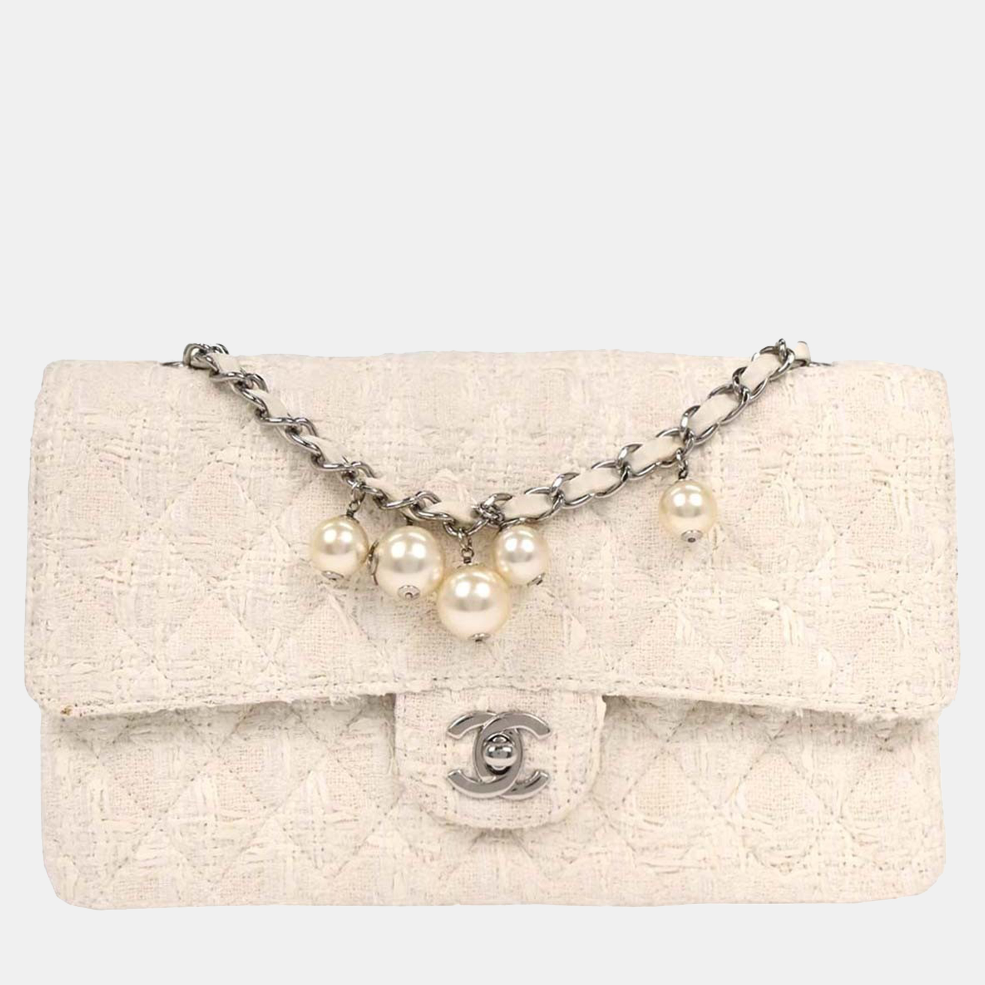 

Chanel White Tweed Medium Classic Double Flap Shoulder Bag