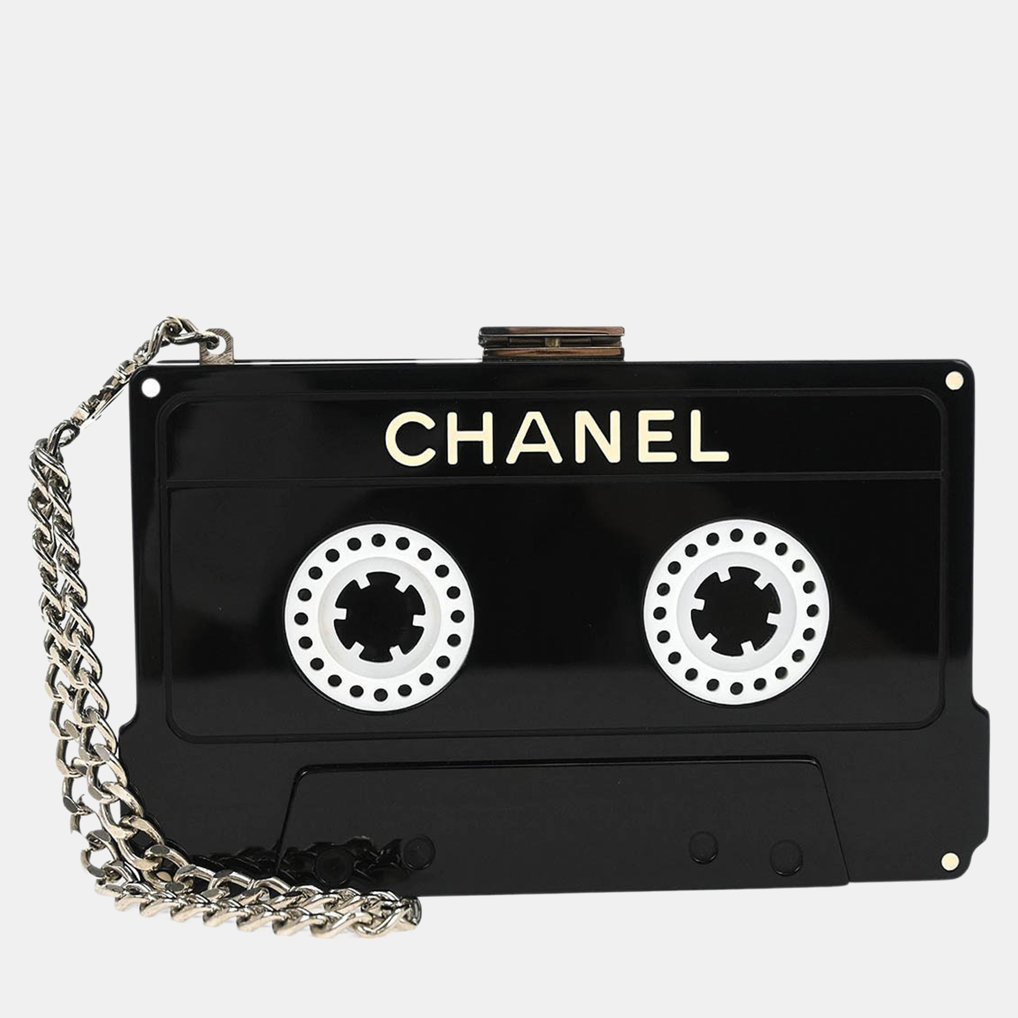 

Chanel Black Acrylic Cassette Tape Clutch Bag