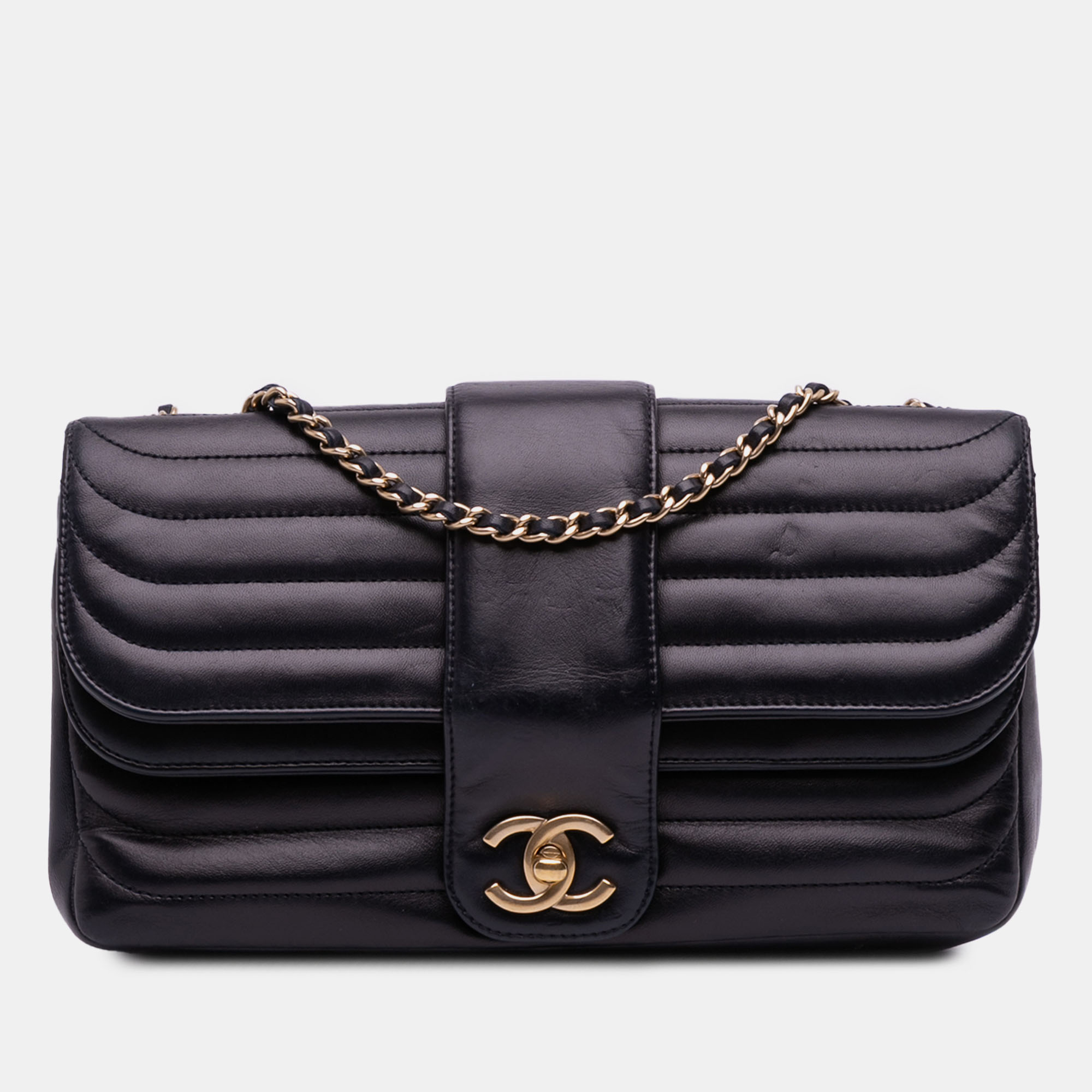 

Chanel Black CC Horizontal Quilted Lambskin Double Flap