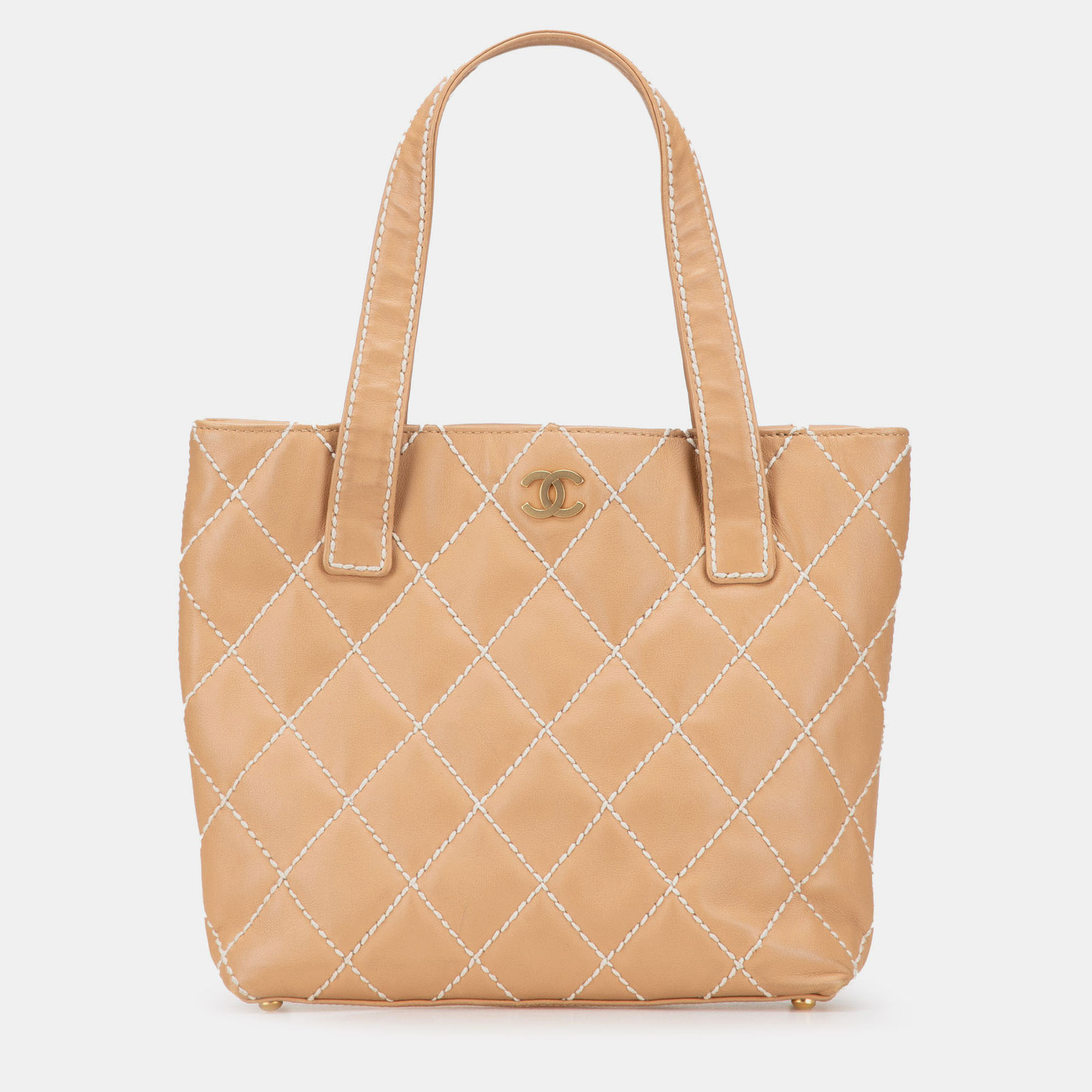 Pre-owned Chanel Brown Small Cc Calfskin Wild Stitch Tote