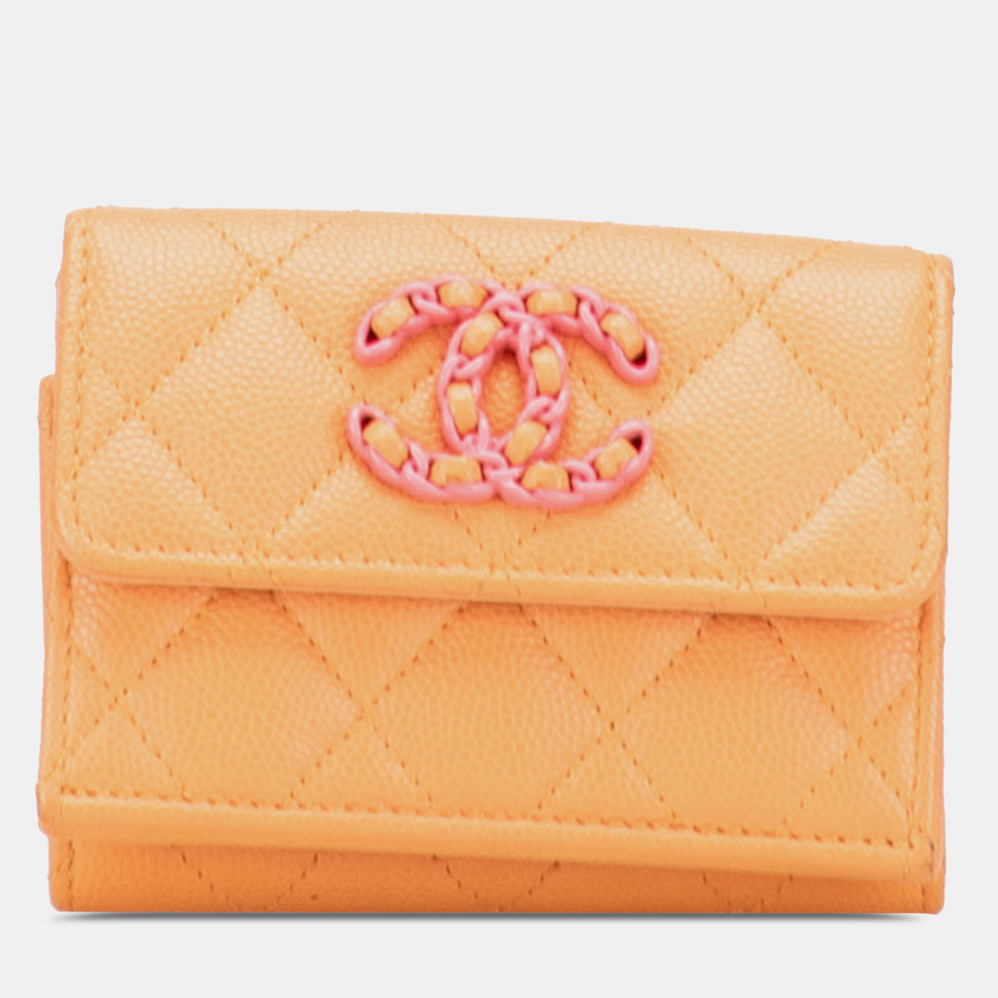 

Chanel Orange Quilted Caviar 19 Compact Flap Wallet