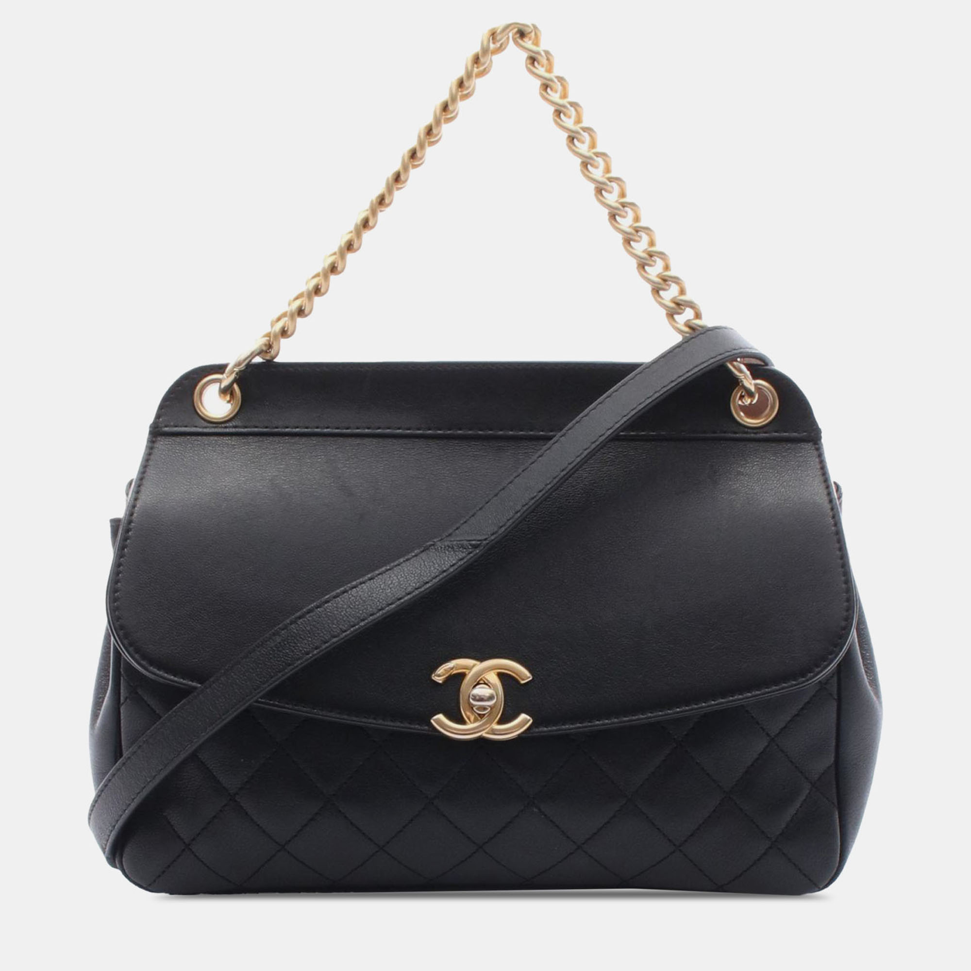 

Chanel Black Quilted Lambskin Curved Flap
