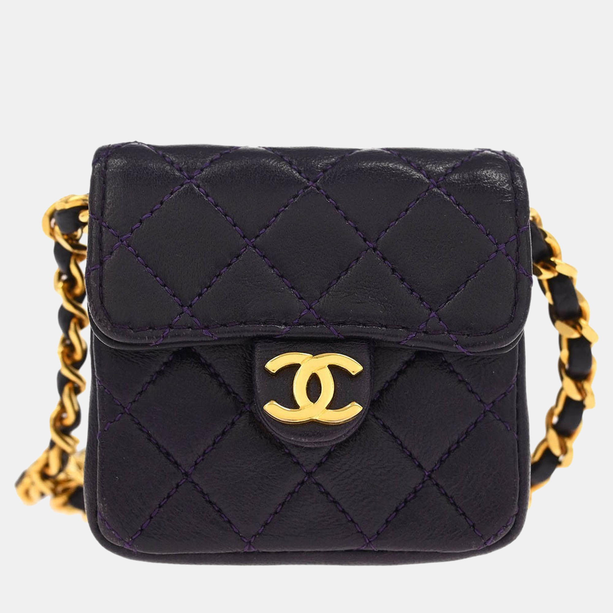 

Chanel Navy Lambskin Micro Classic Flap Shoulder Bag Pochette, Navy blue