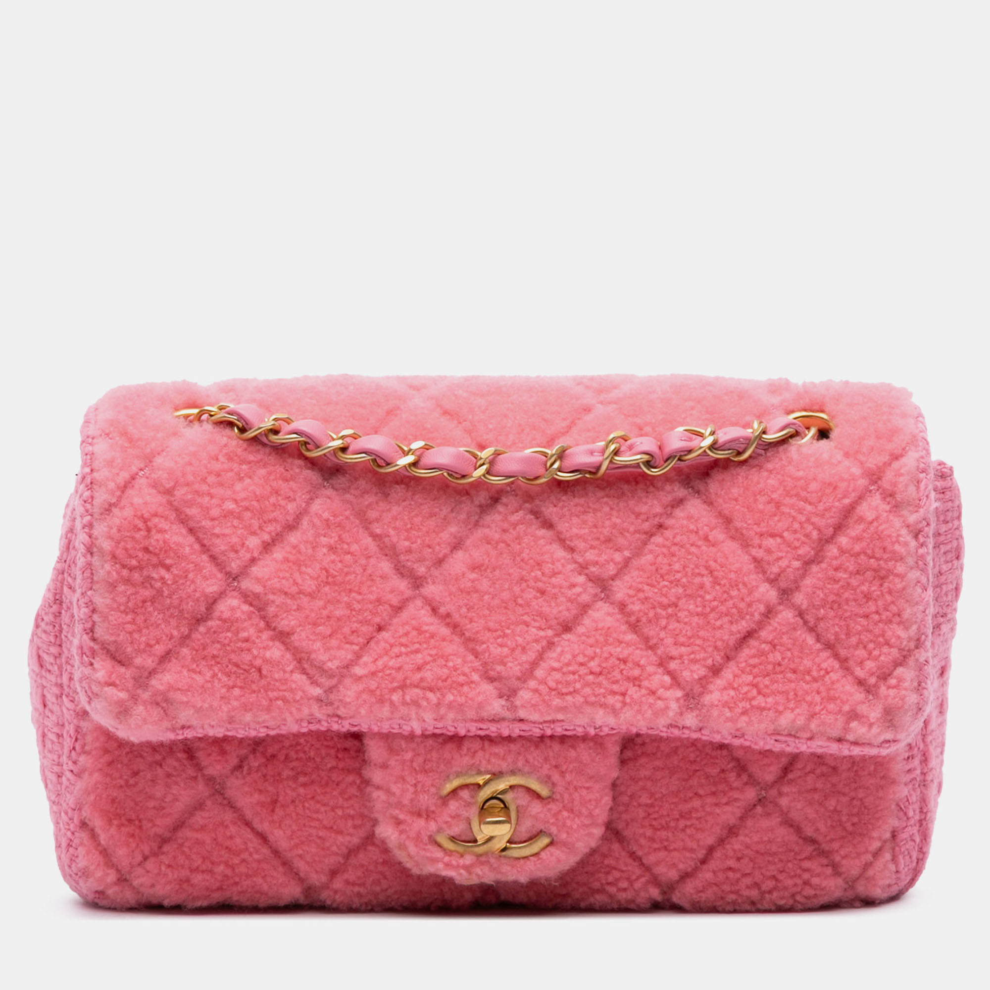 

Chanel Pink CC Quilted Shearling and Tweed Single Flap