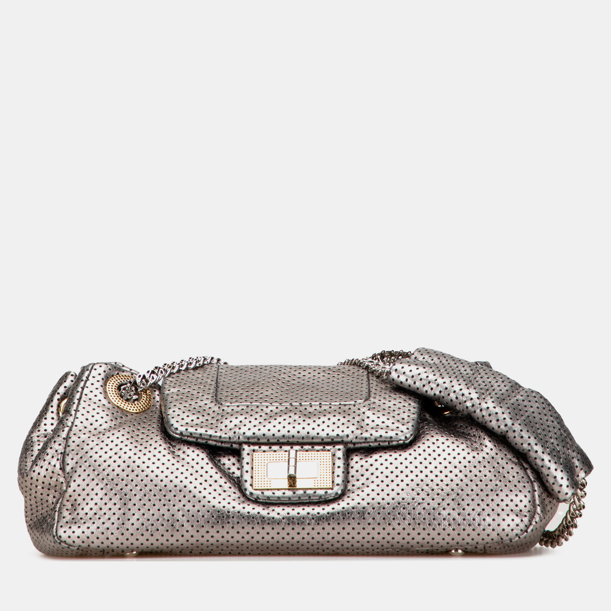 

Chanel Silver Metallic Perforated Calfskin Drill Accordion Flap