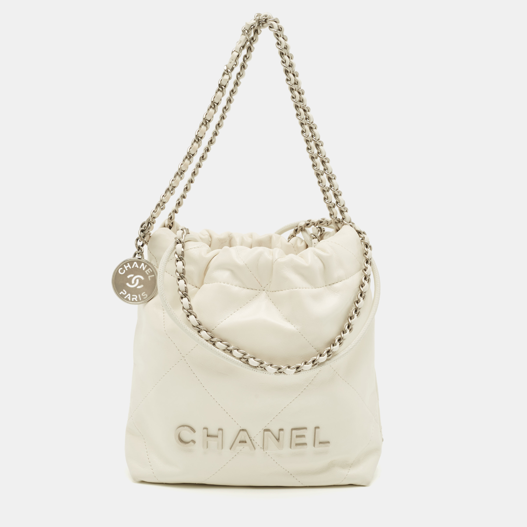 

Chanel White Quilted Leather Mini 22 Chain Bag