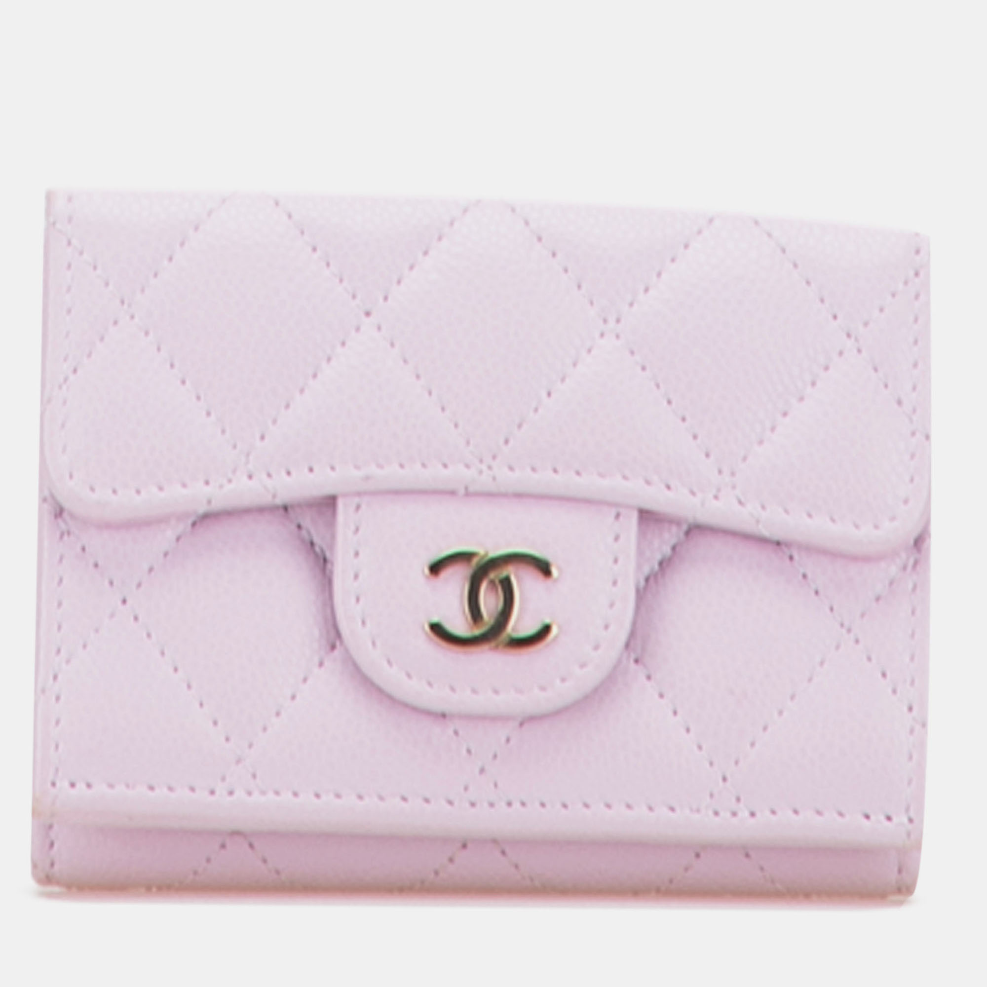 

Chanel Pink CC Quilted Caviar Compact Flap Wallet