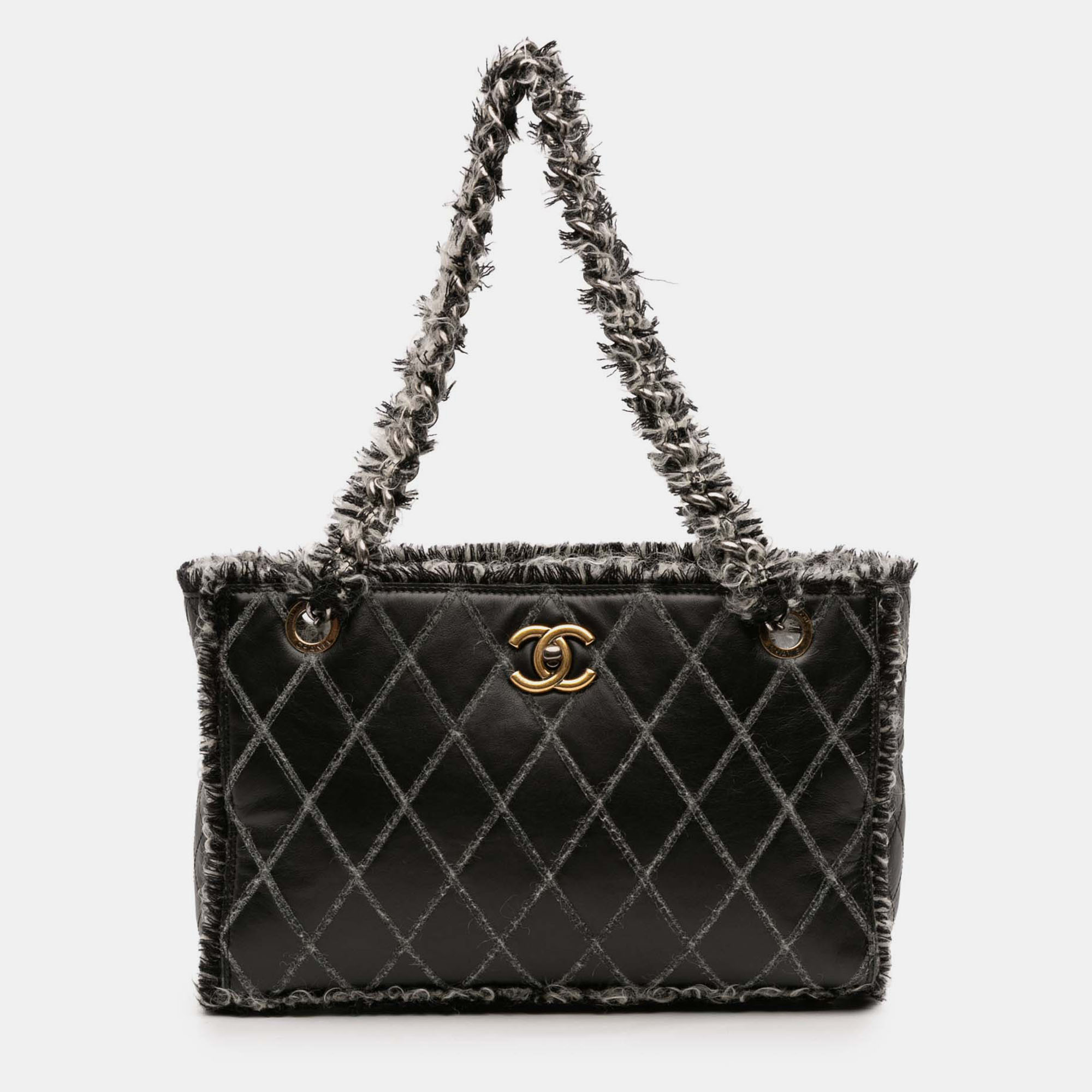 

Chanel Black CC Quilted Calfskin Tweedy Shopping Tote