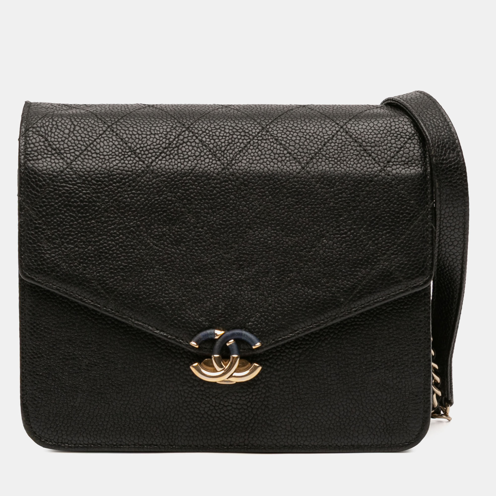 Pre-owned Chanel Black Paris-cuba Square Quilted Caviar Thread Around Wallet On Chain