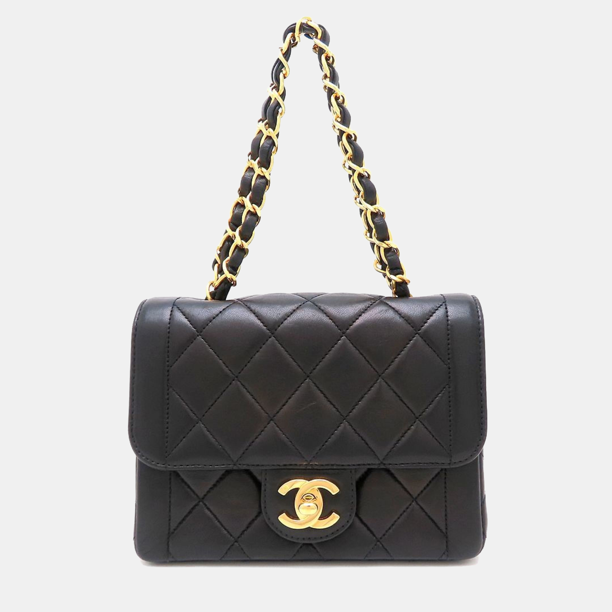 

Chanel Matelasse Chain Mini Handbag In Black Lambskin