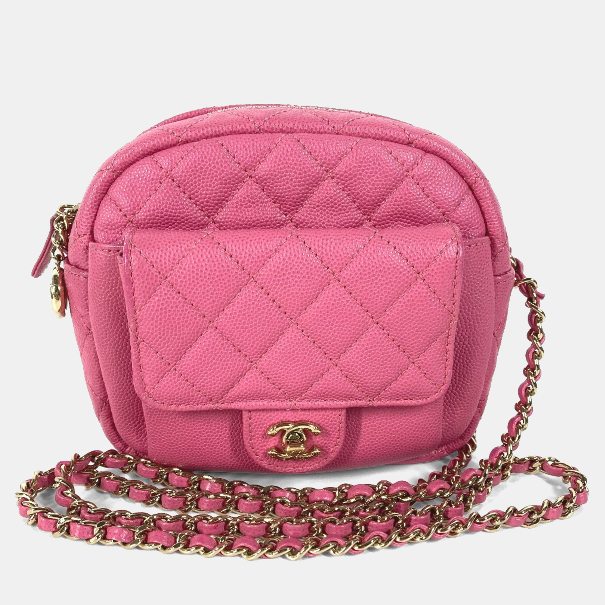 

Chanel Matelasse Quilted Coco Mark Pink Caviar Skin Pochette Chain Shoulder Bag