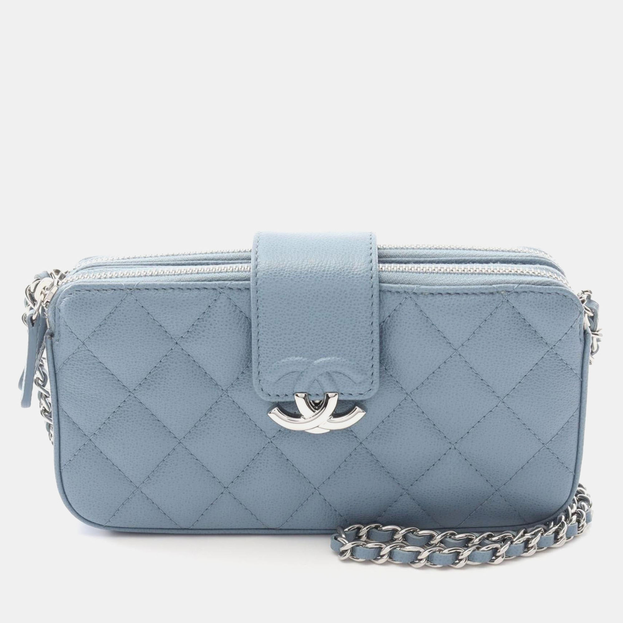 

Chanel Half Coco Mark Matelasse Shoulder Bag In Grained Calfskin Leather Blue