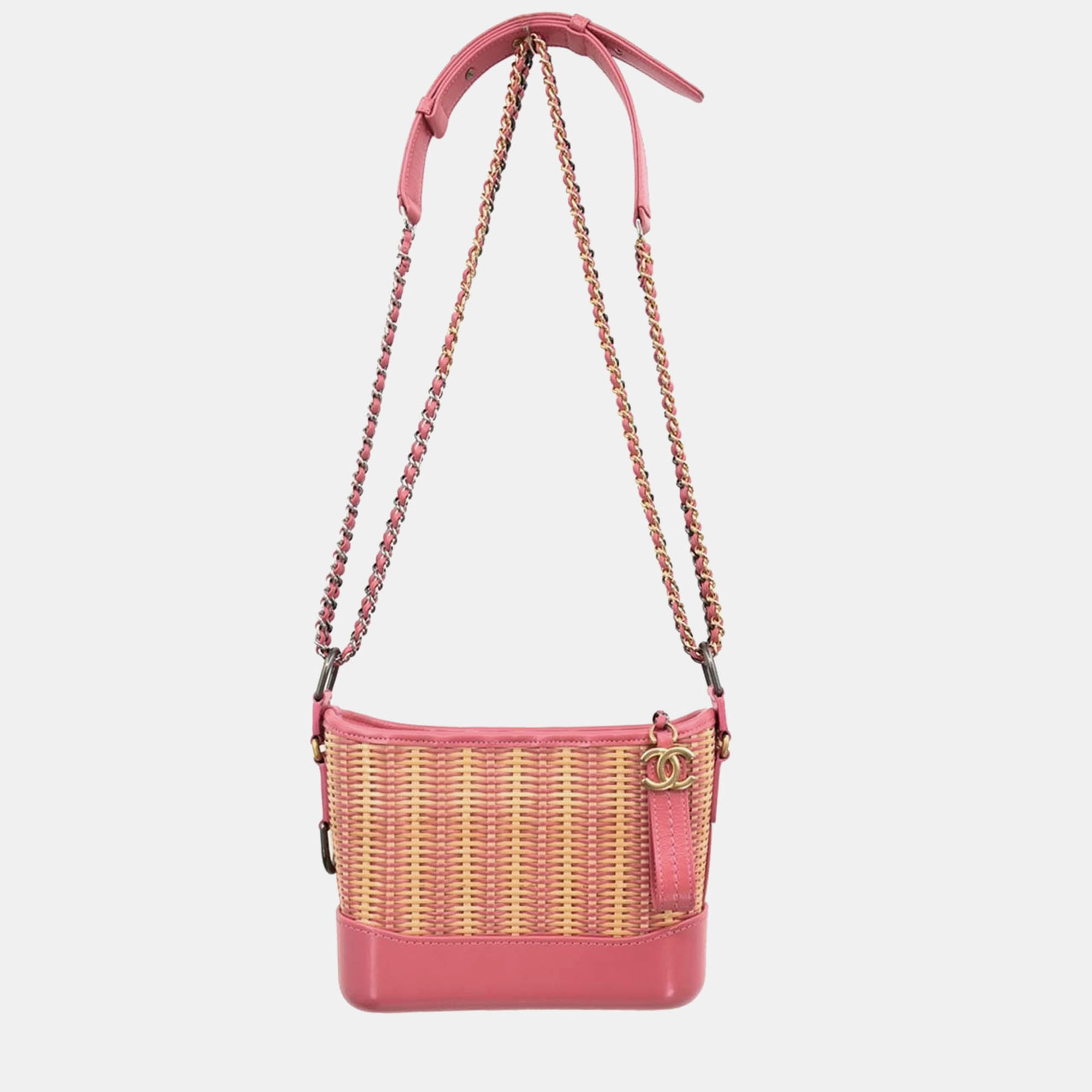 

Chanel Pink Rattan Calfskin Small Gabrielle Shoulder Bag, Beige