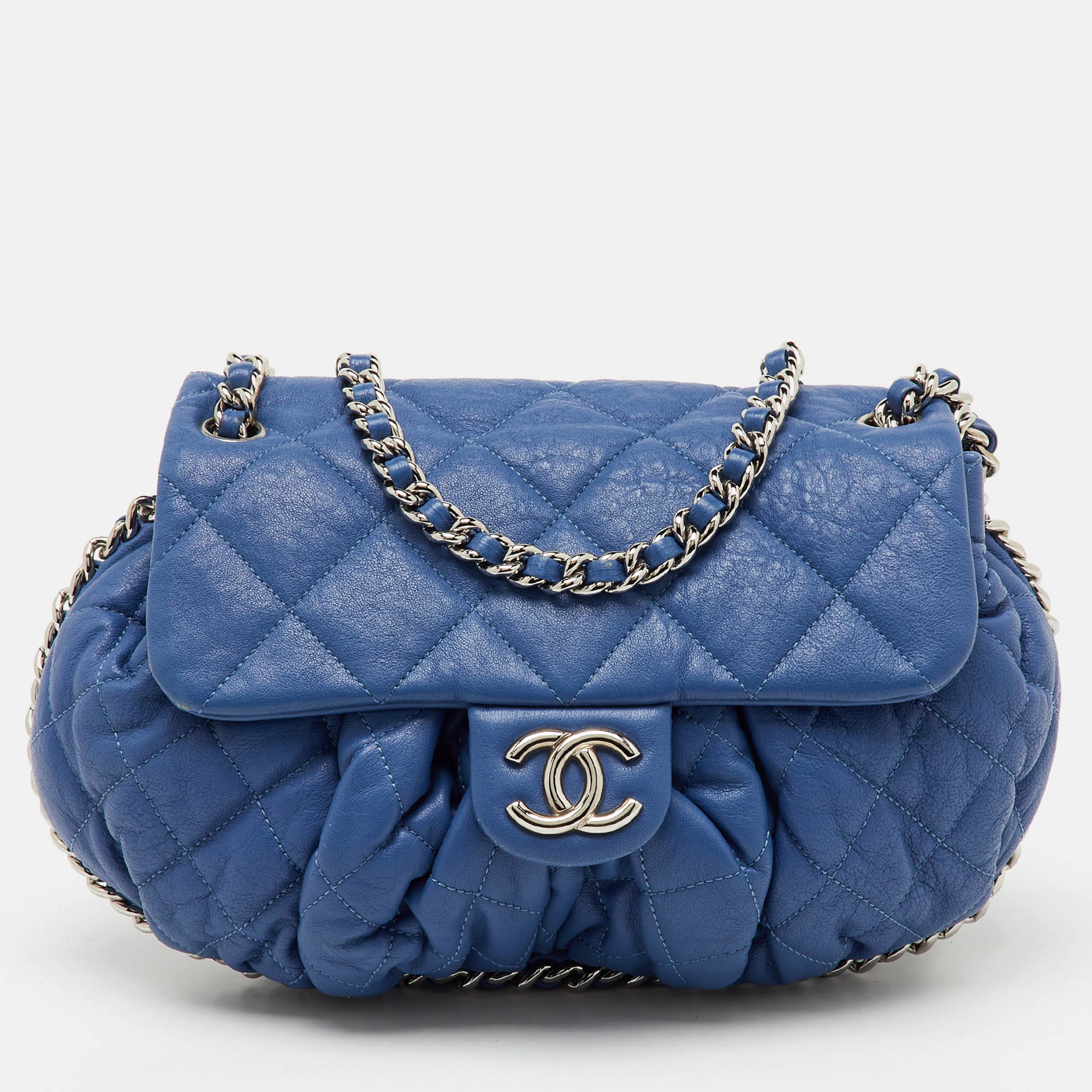 

Chanel Blue Quilted Leather CC Flap Chain Around Bag