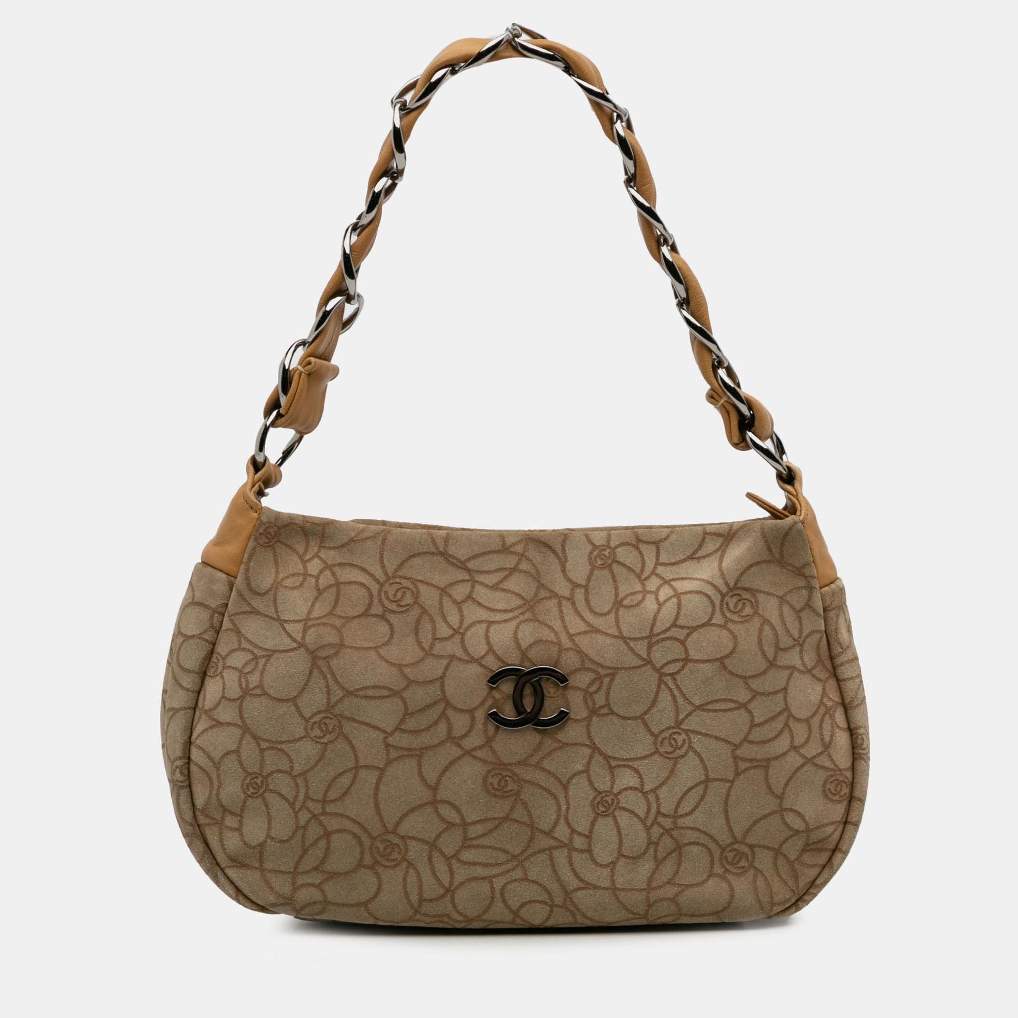 

Chanel Brown CC Suede Camellia Hobo