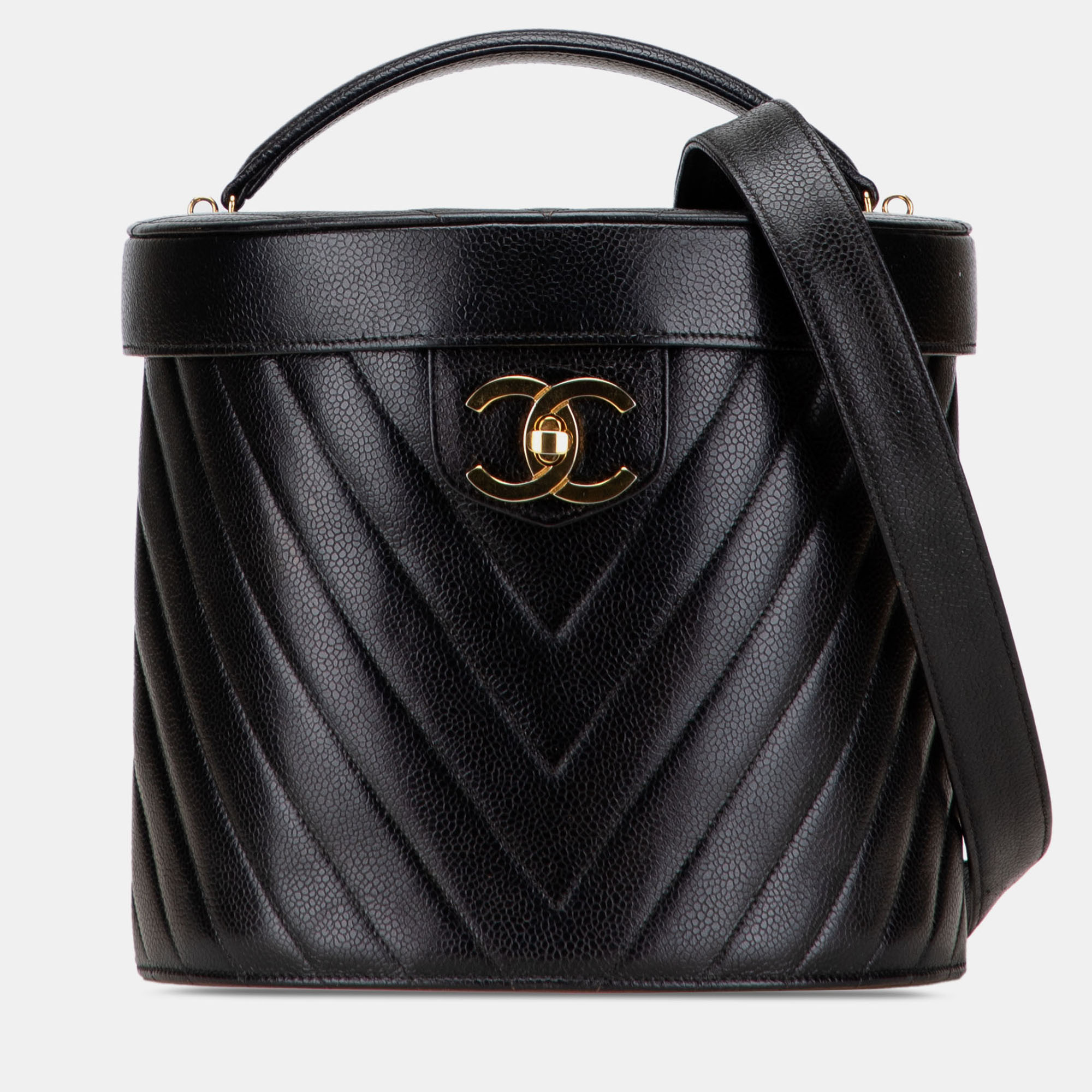

Chanel Black CC Chevron Caviar Turnlock Vanity Bag