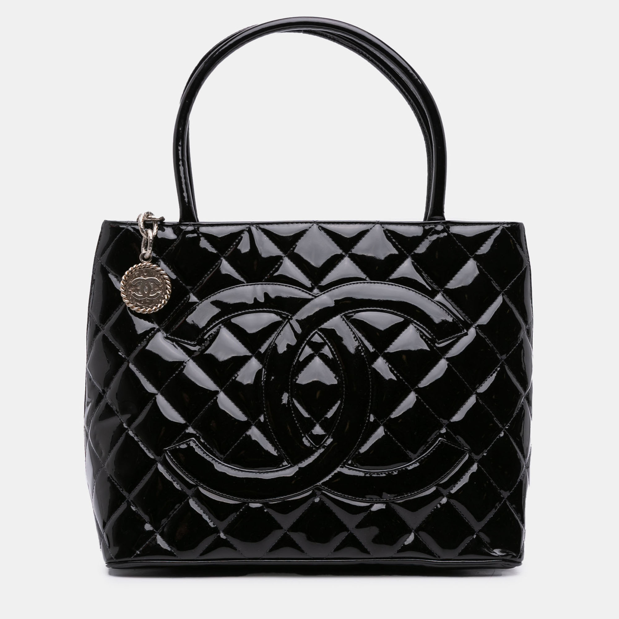 

Chanel Black Patent Medallion Tote