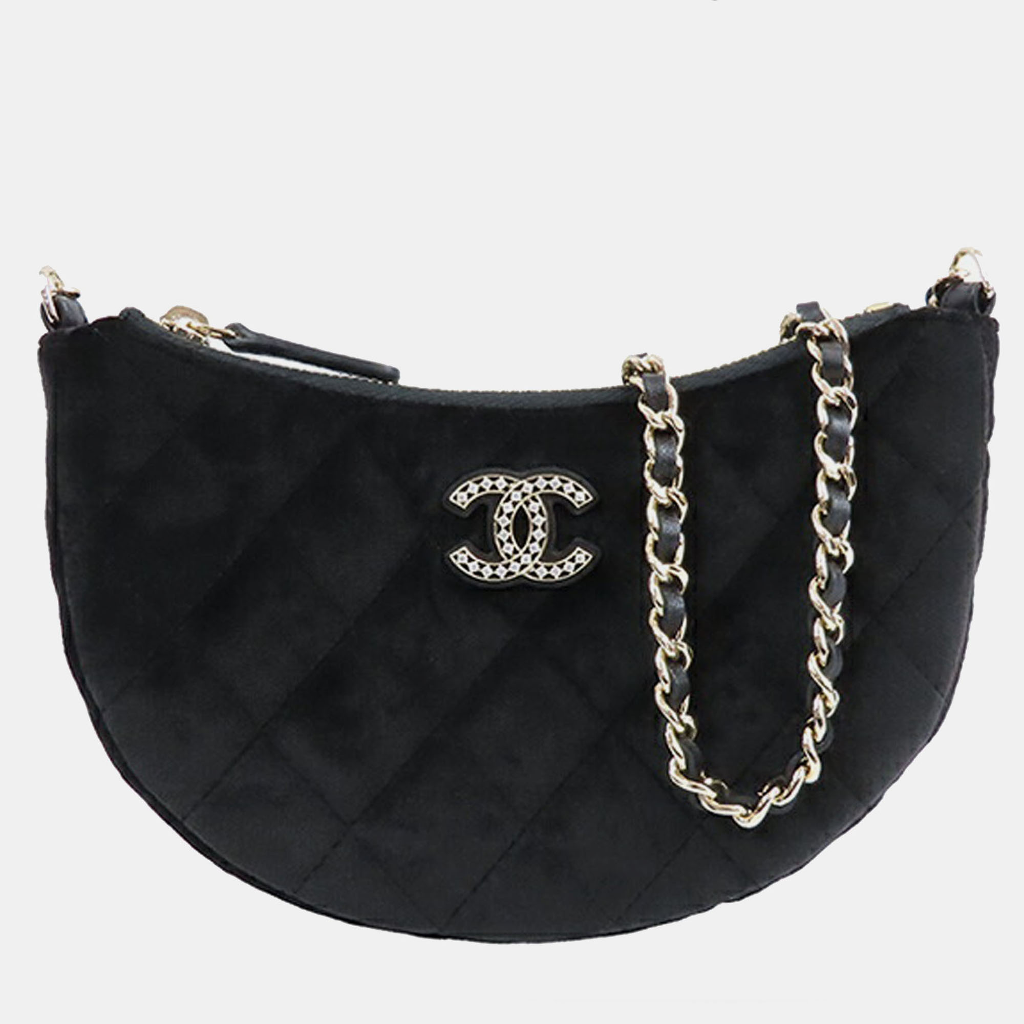 

Chanel Black CC Quilted Velour Half Moon Chain Crossbody