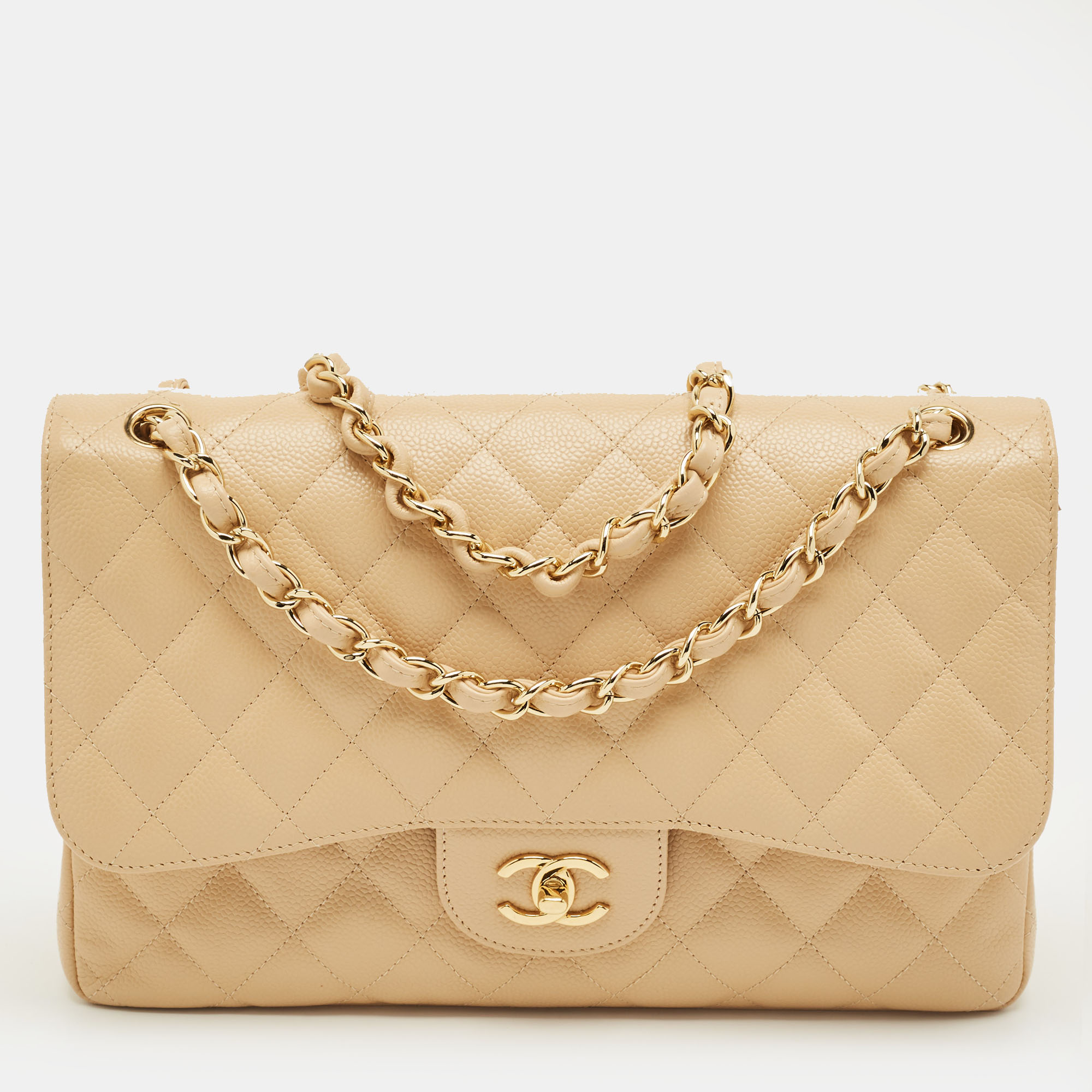 

Chanel Beige Quilted Caviar Leather Jumbo Classic Double Flap Bag
