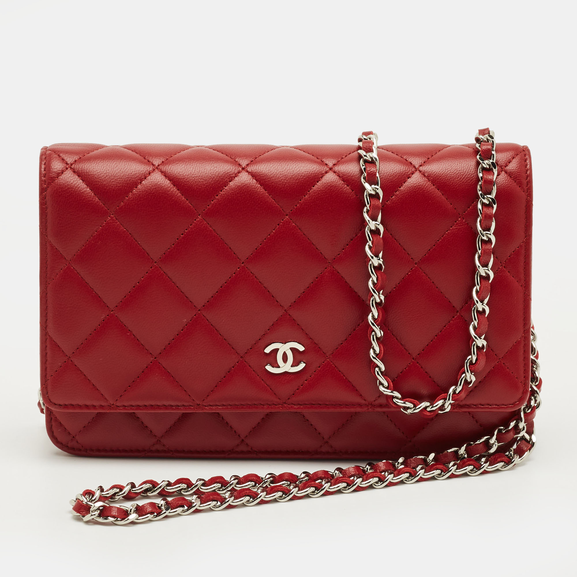 

Chanel Red Quilted Leather Classic Wallet on Chain