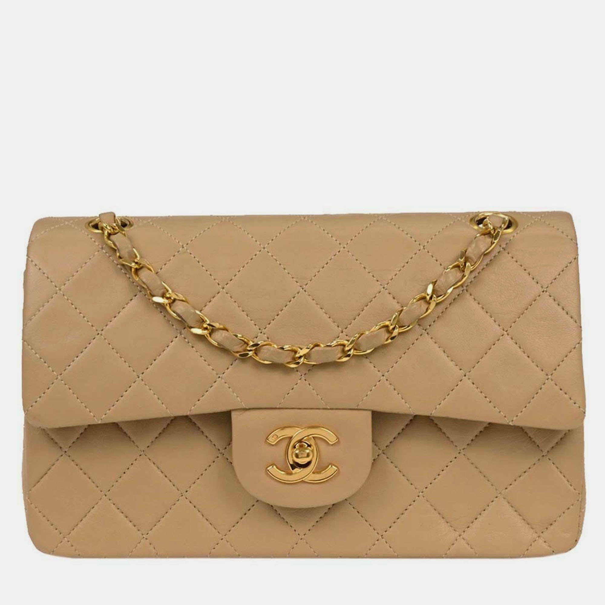 

Chanel Beige Lambskin Small Classic Double Flap Shoulder Bag