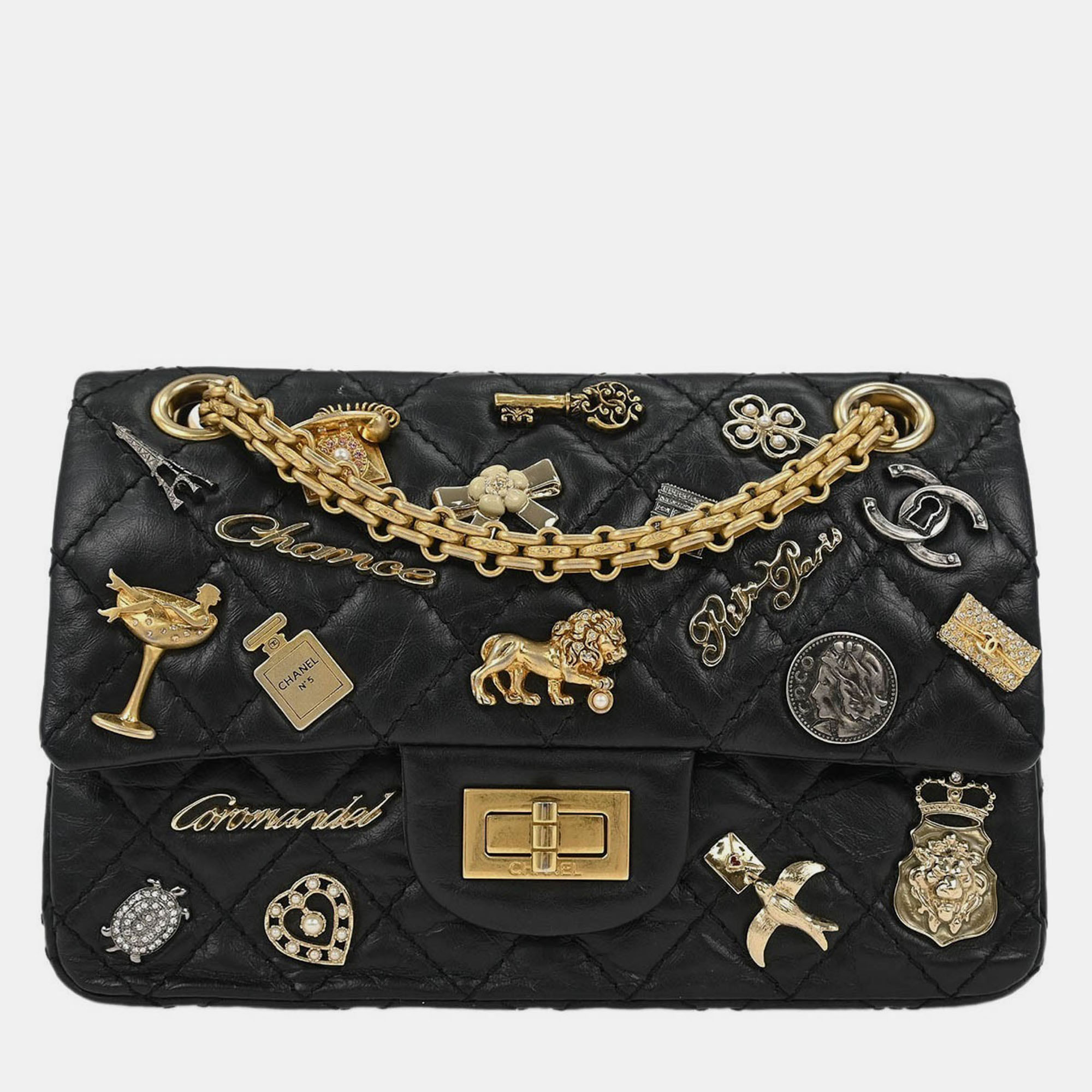 

Chanel Black Calfskin Icon 2.55 Double Flap Shoulder Bag