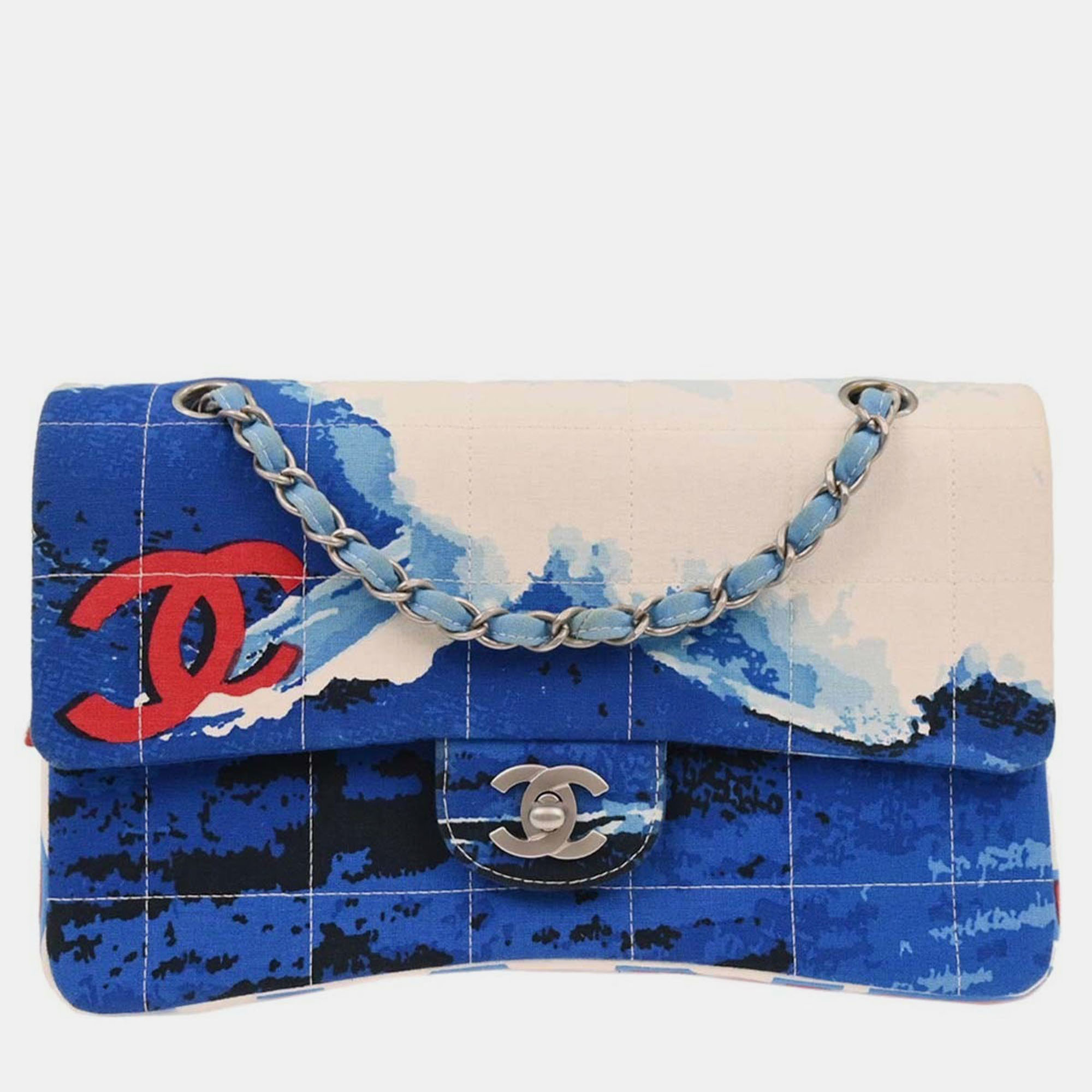 

Chanel Blue Canvas Surf Line Choco Bar Shoulder Bag