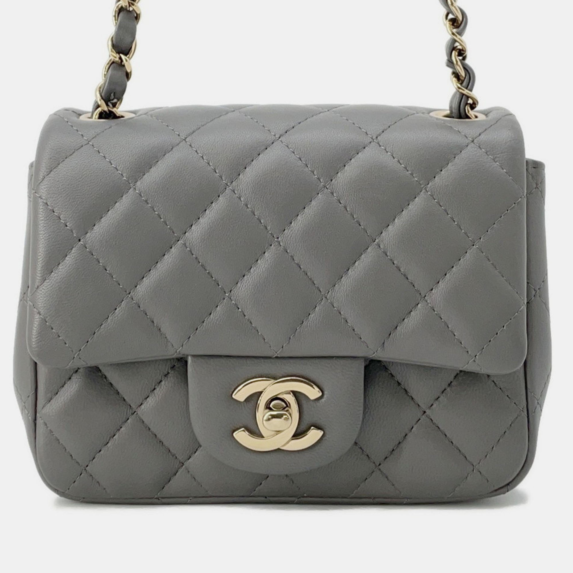 

Chanel Flap Mini Gray Lambskin Matelasse Chain Shoulder Bag, Grey