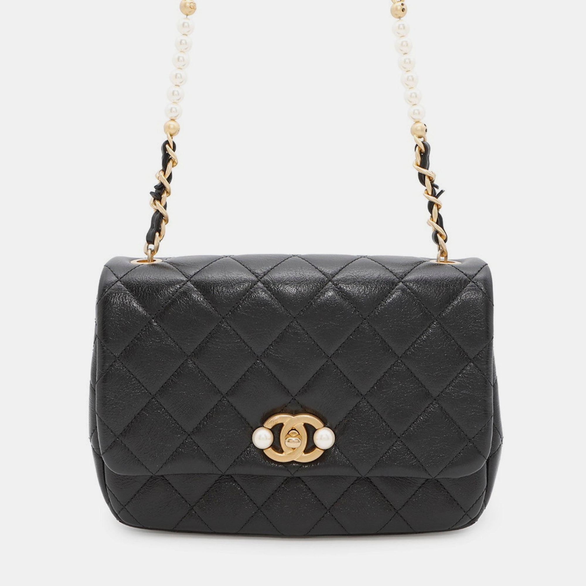 

Chanel Pearl CC Black Quilted Calfskin Leather Flap Bag