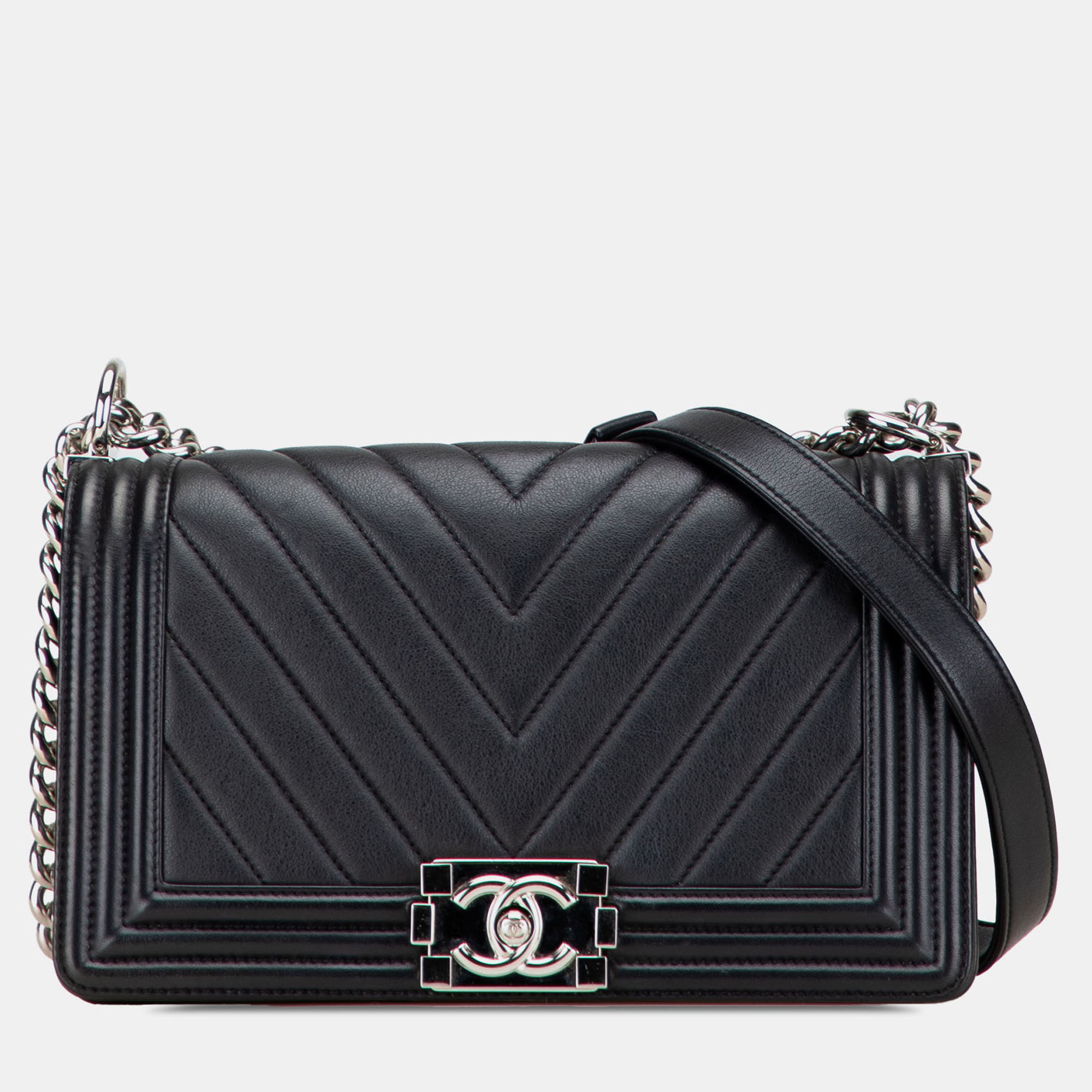

Chanel Black Old Medium Chevron Calfskin Boy Flap