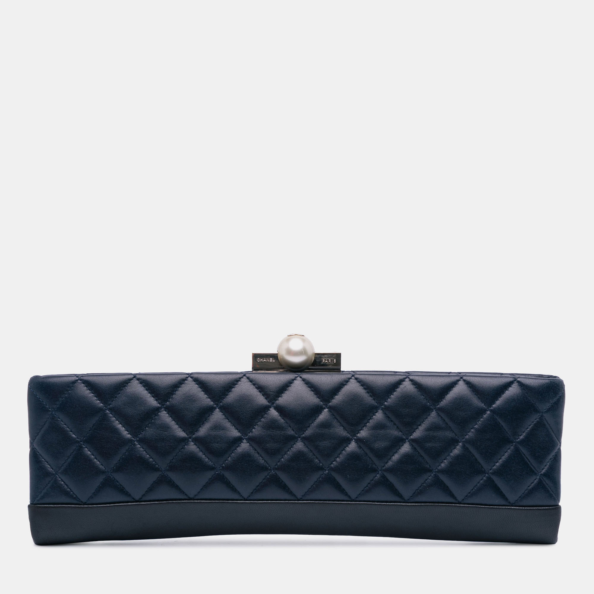 

Chanel Navy Blue CC Quilted Lambskin Pearl Evening Baguette Clutch